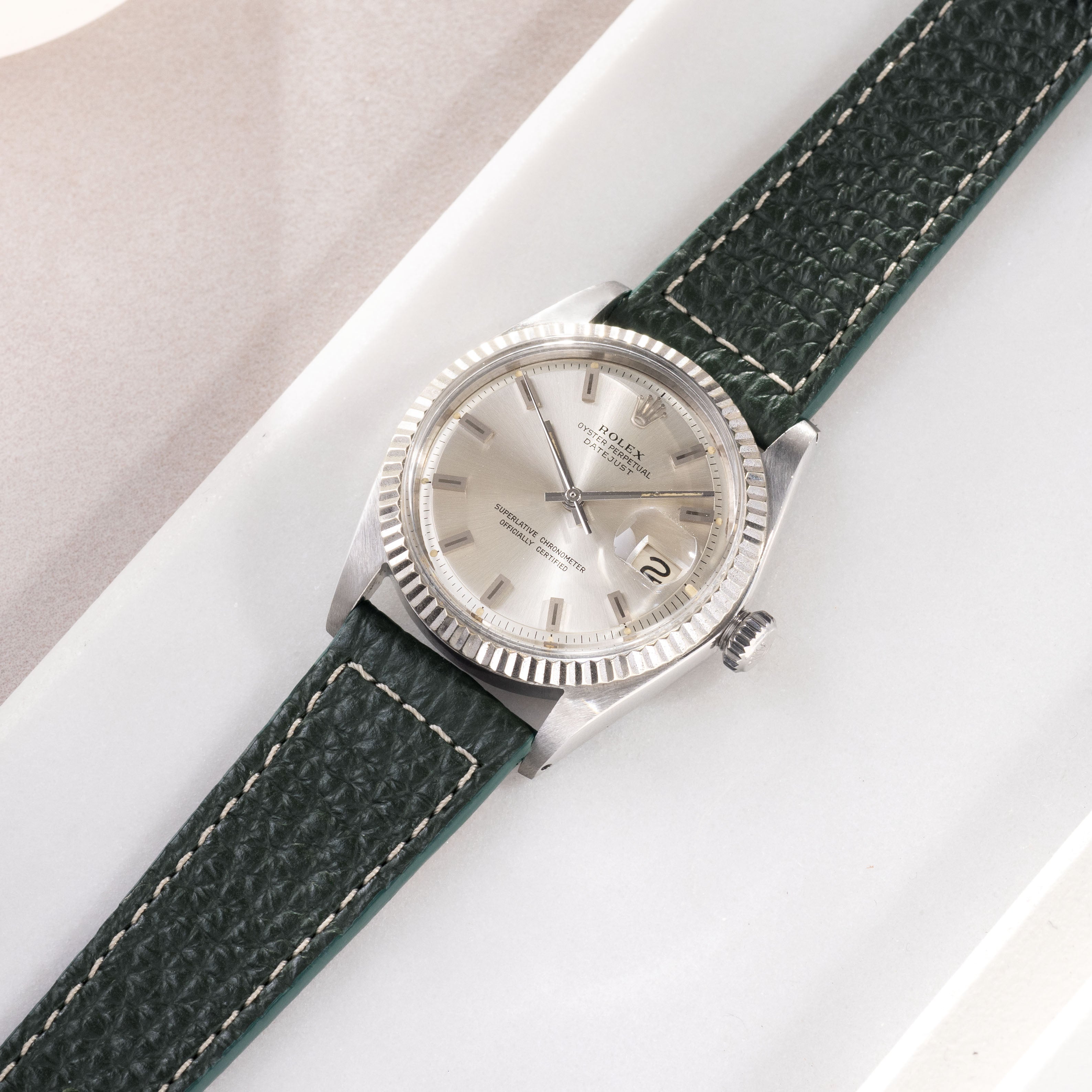 Grained Green Leather Watch Strap