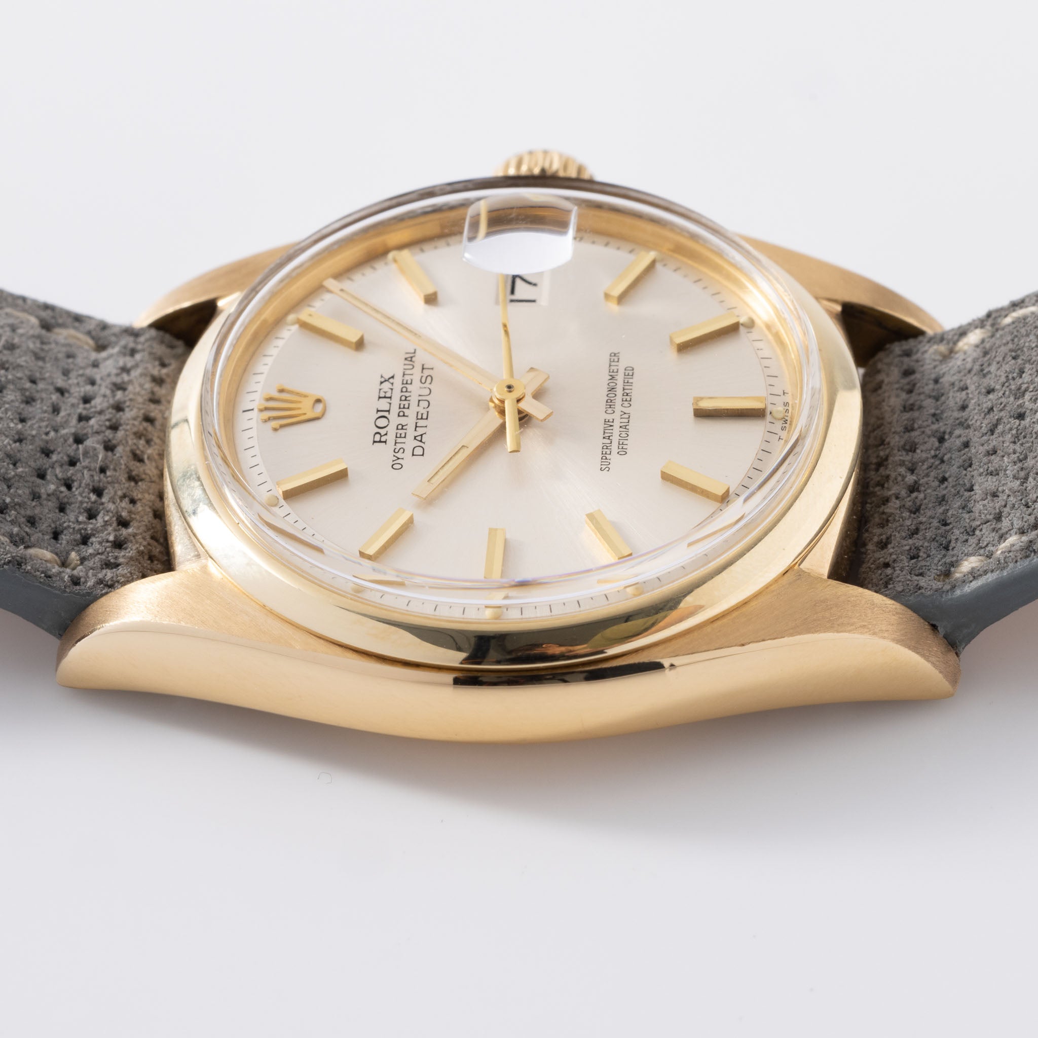 Rolex Datejust 1600 18kt Gelbgold silbernes Soleil-Zifferblatt