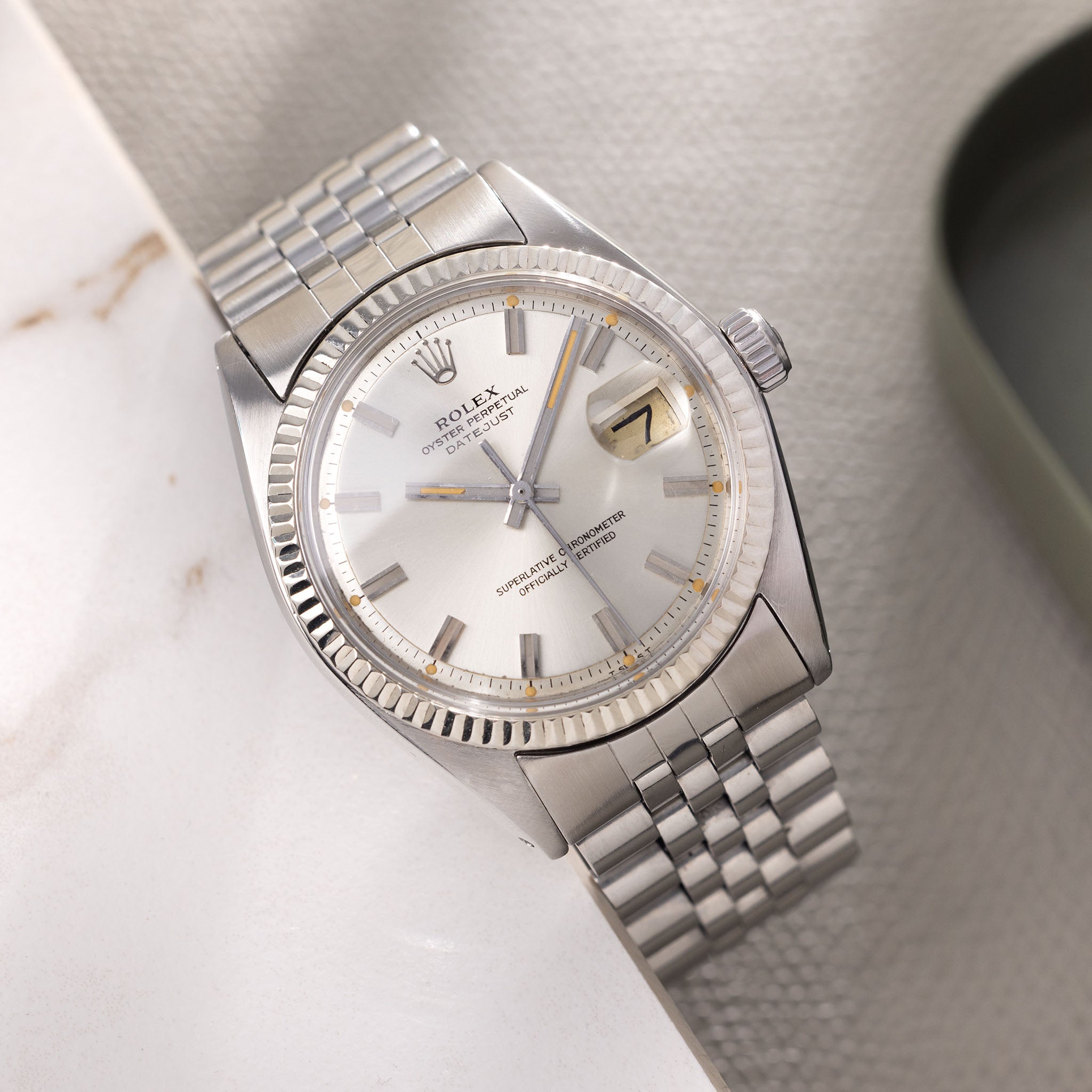 Rolex Datejust 1601 Silbernes Wide Boy Zifferblatt