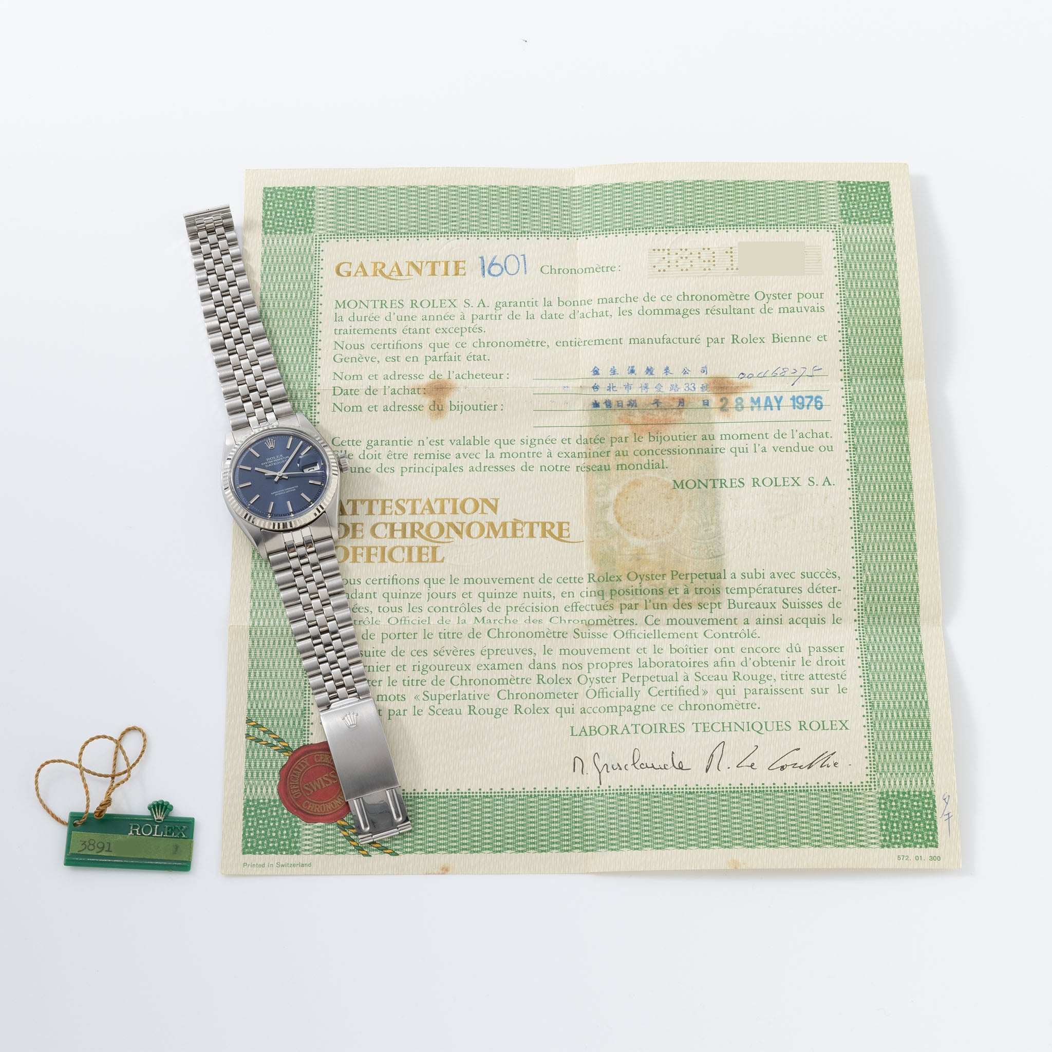 Rolex Datejust 1601 blaues Zifferblatt mit Papieren