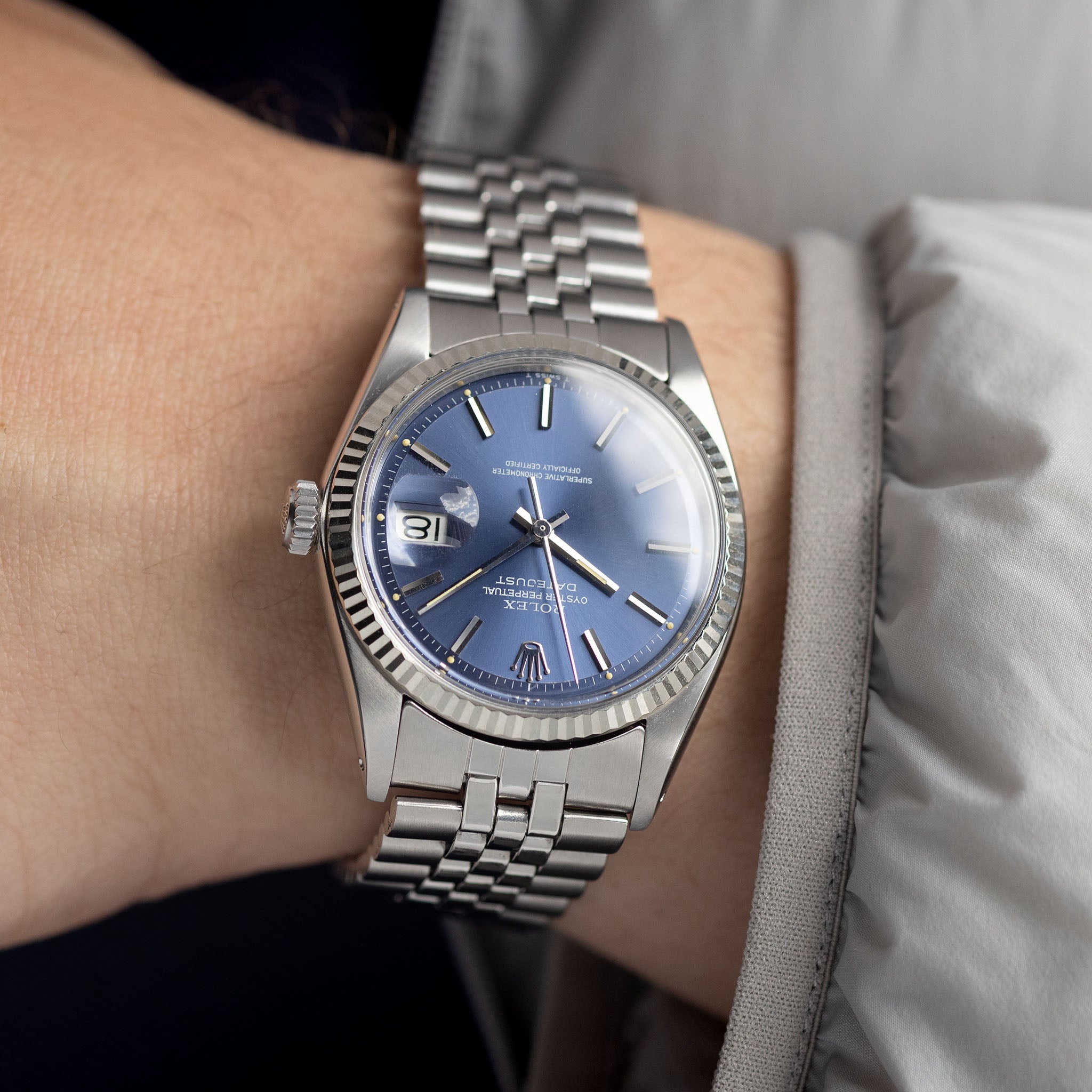 Rolex Datejust 1601 blaues Zifferblatt mit Papieren