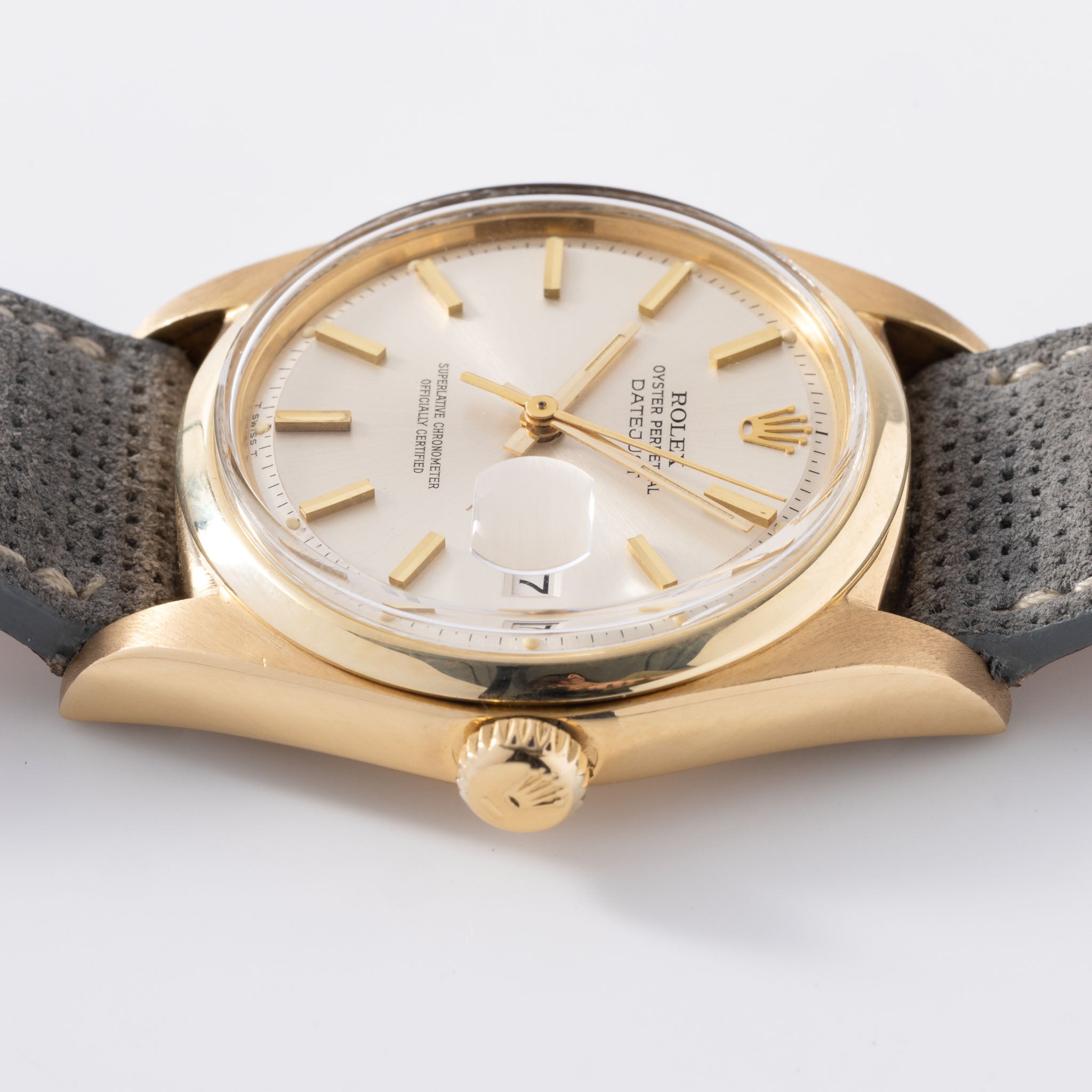 Rolex Datejust 1600 18kt Gelbgold silbernes Soleil-Zifferblatt