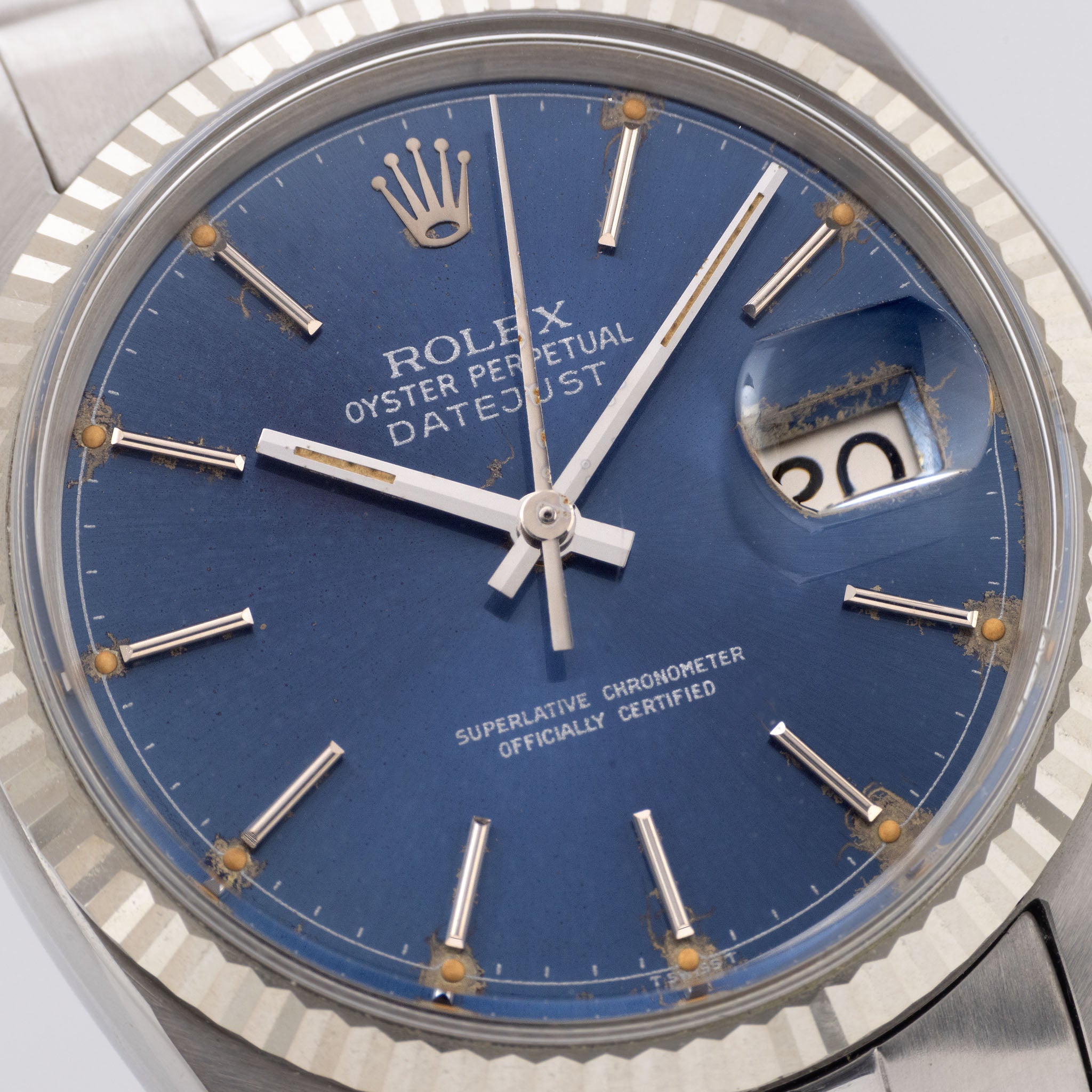 Rolex Datejust 16014 mit seltenes Blauem Chapter Ring Zifferblatt mit Spiegelei-Patina
