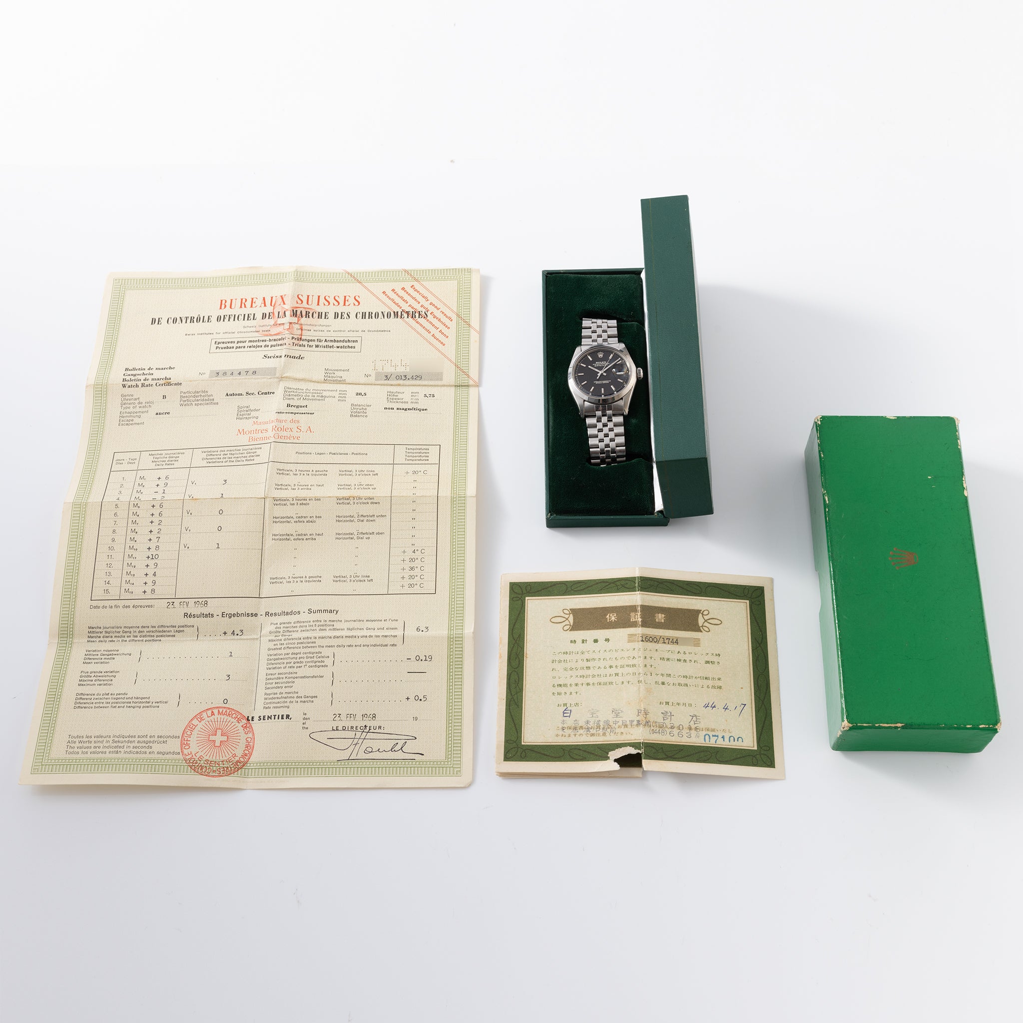 Rolex Datejust Referenz 1600 Gilt Zifferblatt mit Box und Papieren
