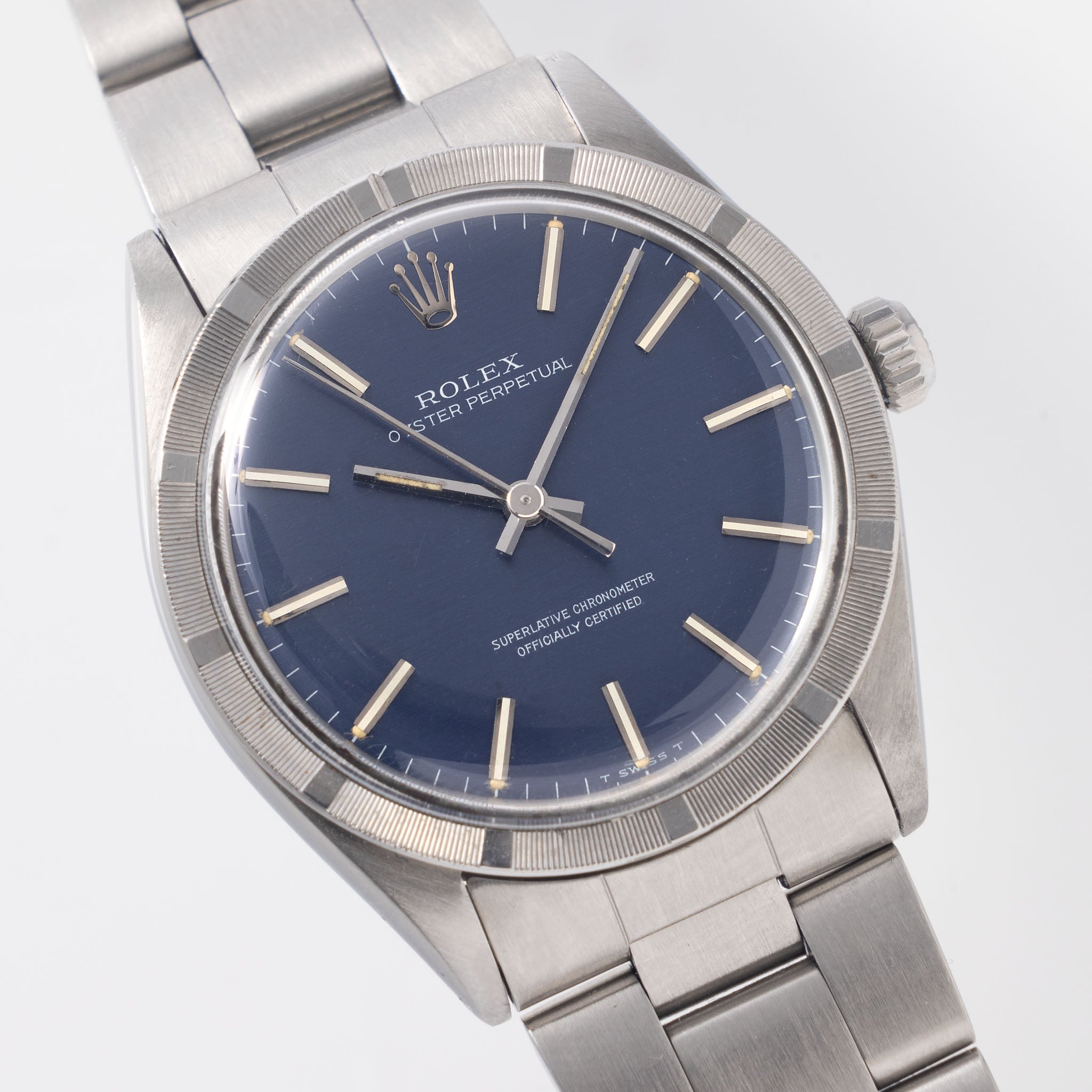 Rolex Oyster Perpetual Blue Horizontal Brushed Dial Ref 1007