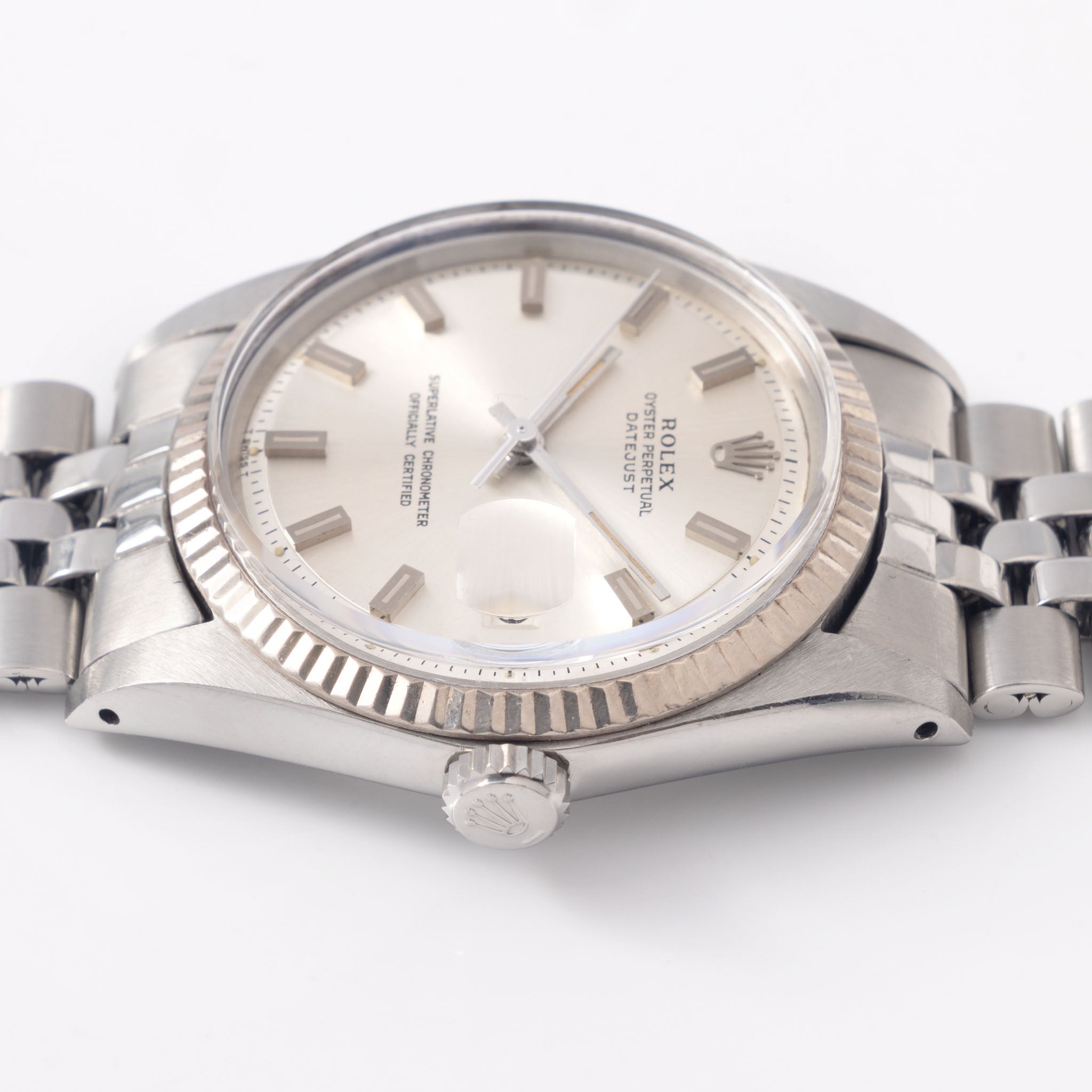 Rolex Datejust rare Singer "block markers silver dial " with box and double punched papers ref 1601