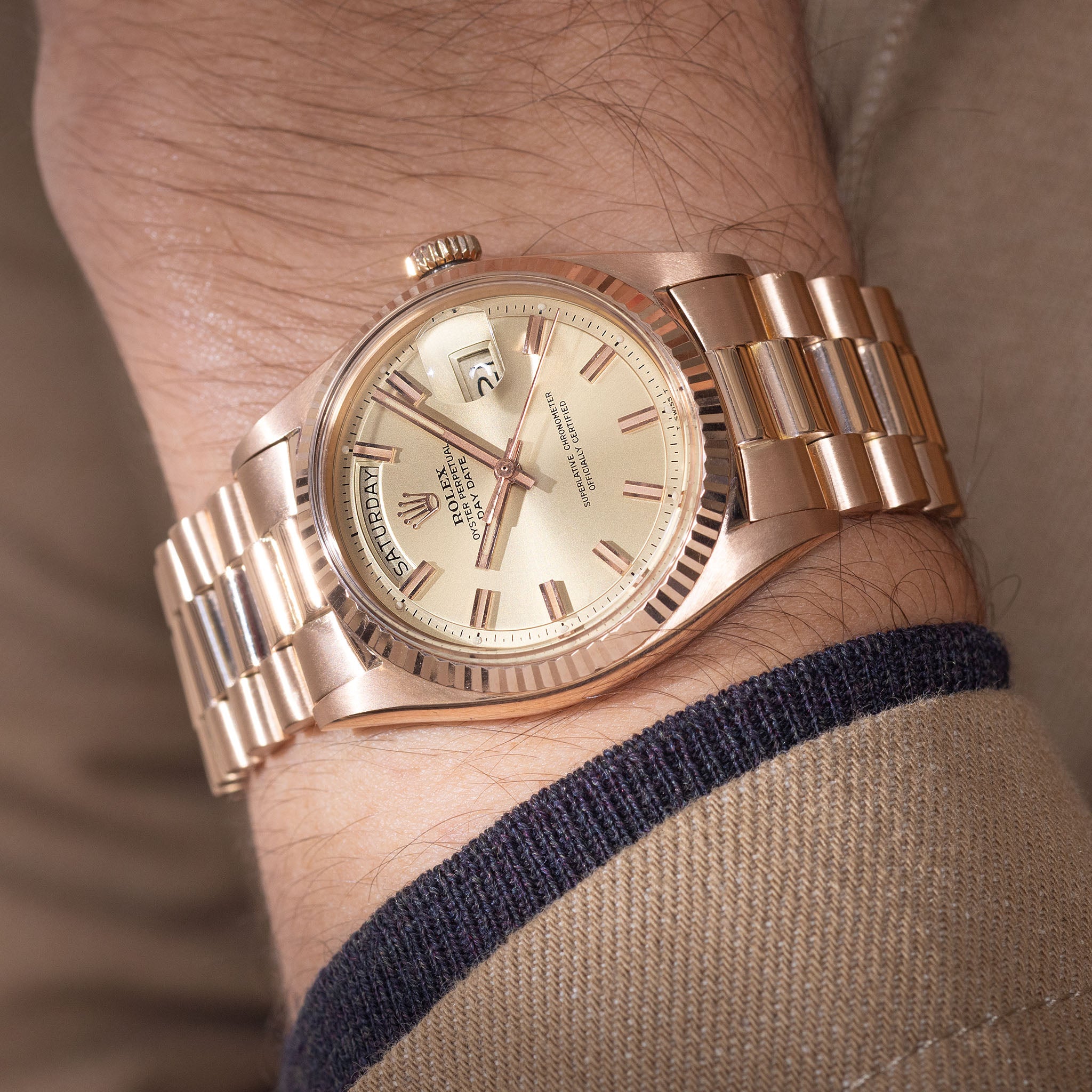 Rolex Day-Date "Wide Boy" Dial in 18k Pink Gold Ref. 1803