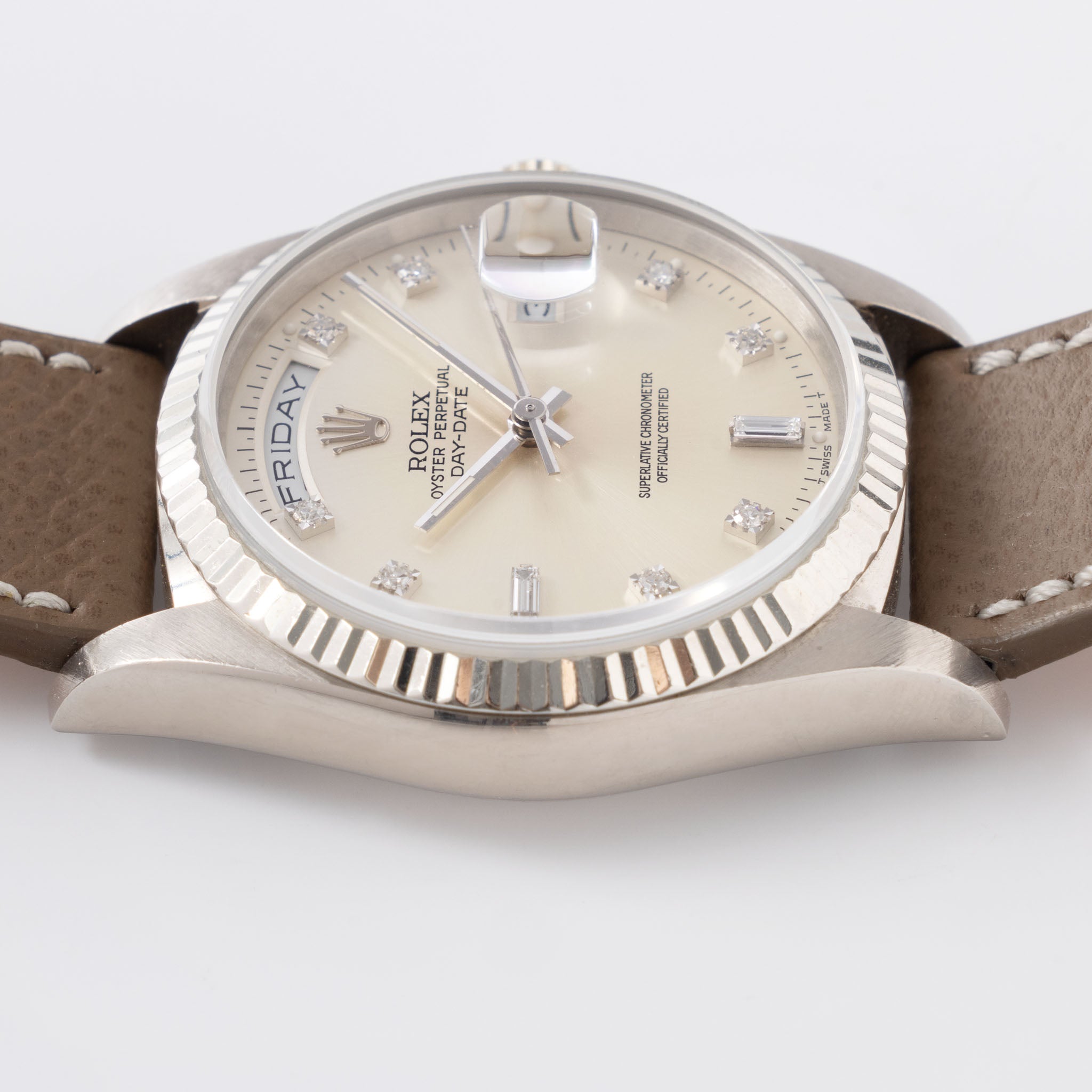 Rolex Day-Date Silver Soleil-Finished Diamond Markers Dial Ref. 18239