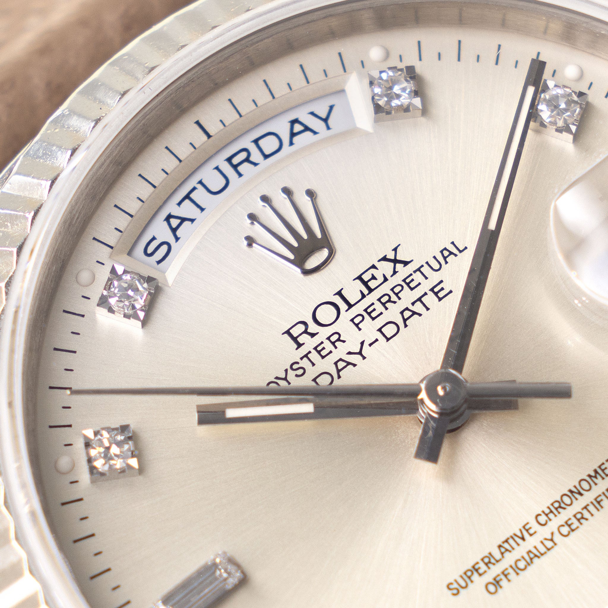 Rolex Day-Date Silver Soleil-Finished Diamond Markers Dial Ref. 18239