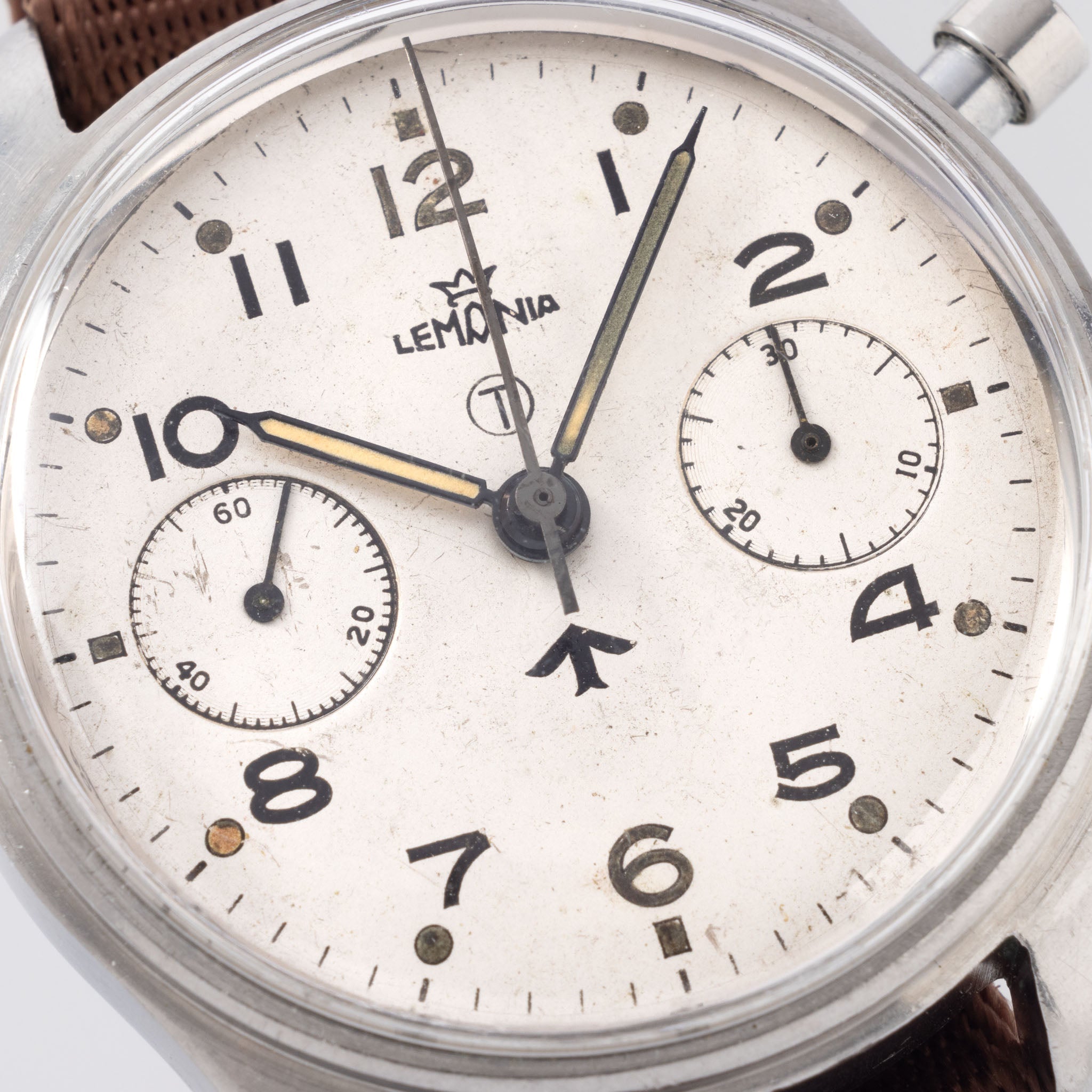 Lemania Monopusher Military Chronograph silver dial 15CHT