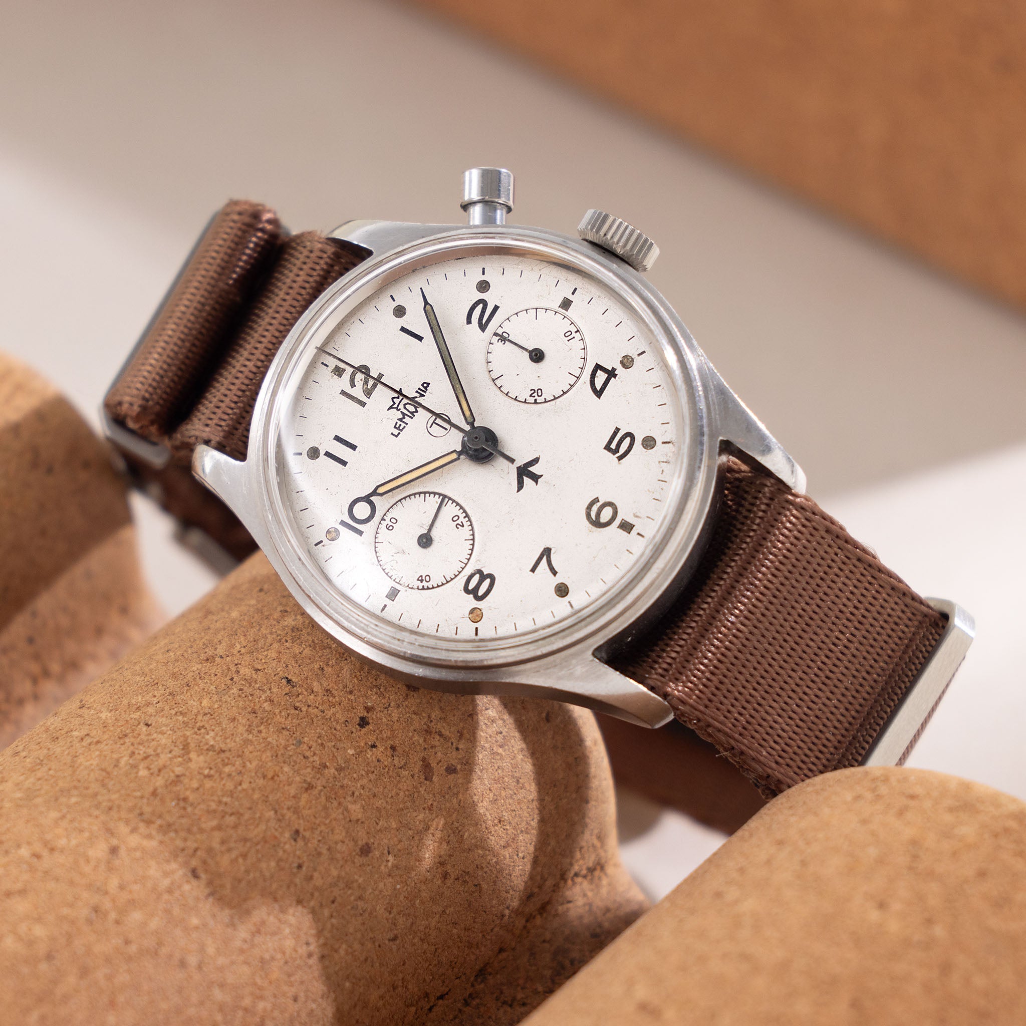 Lemania Monopusher military chronograph silver dial - incoming