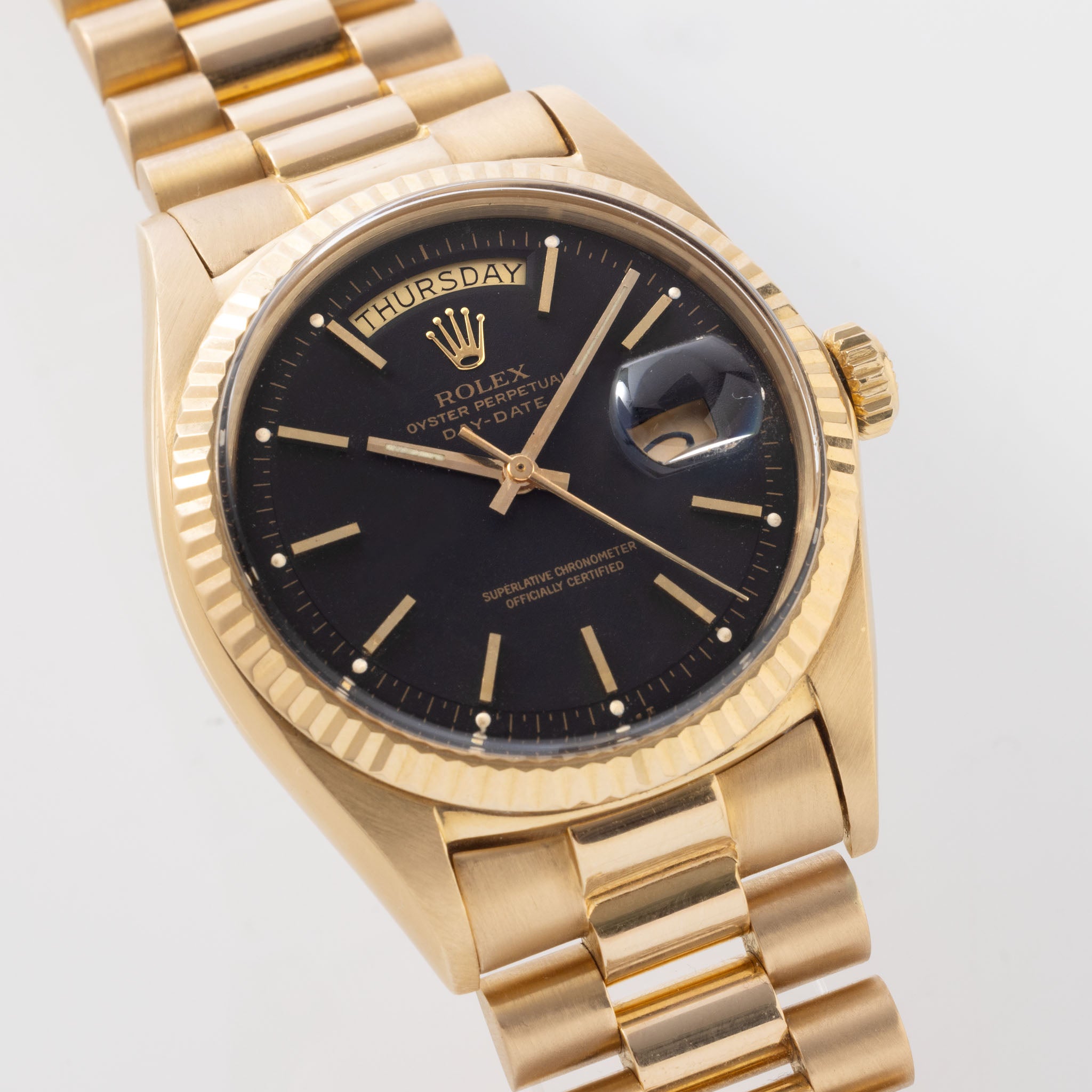 Rolex Day-Date Black Dial Ref. 1803 with Box Original Guarantee Paper Set in 18K Yellow Gold