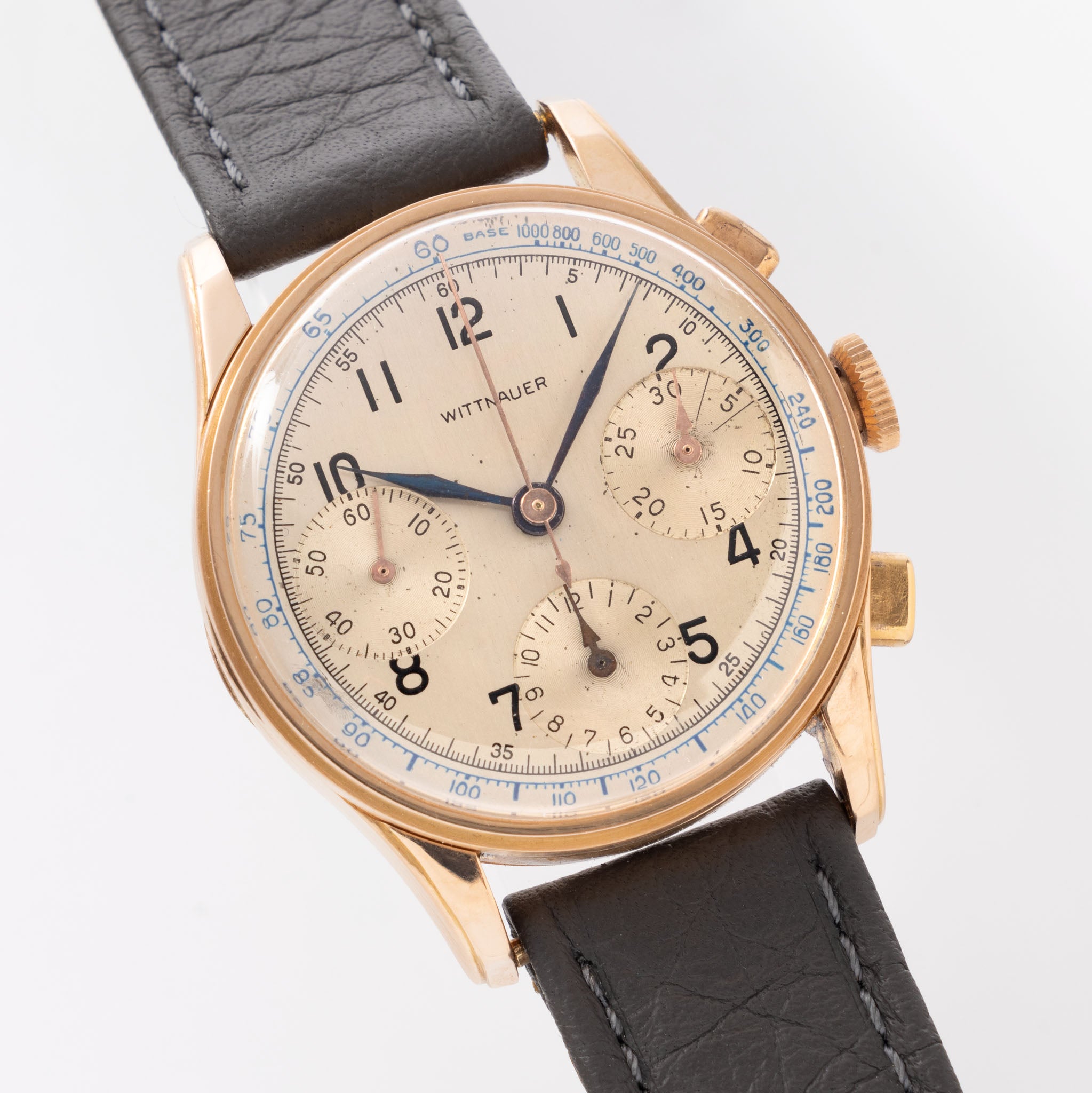 Wittnauer Chronograph Silver Dial Valjoux 21 Movement in 18k Pink Gold