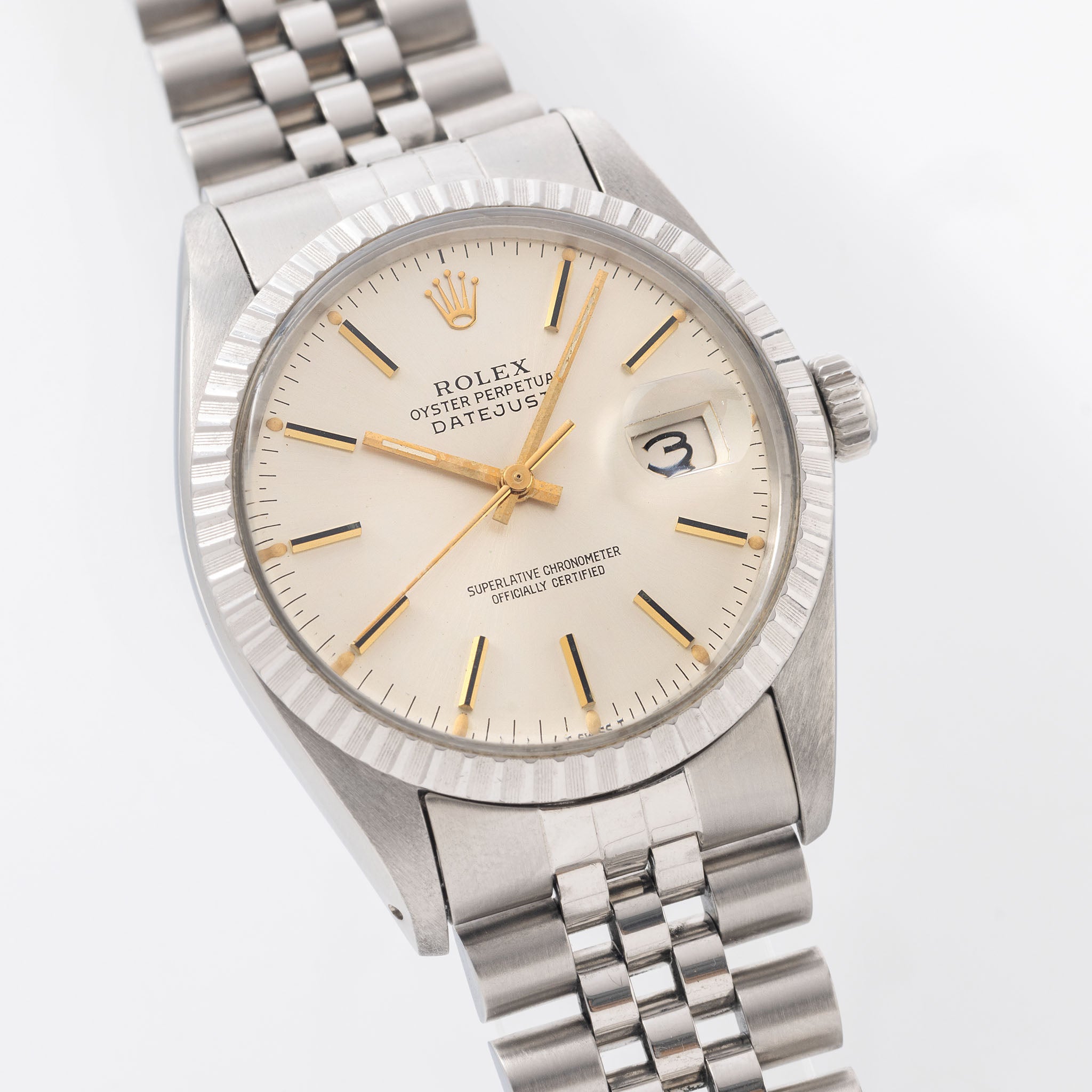 Rolex Datejust Silver dial with yellow gold markers ref 16030