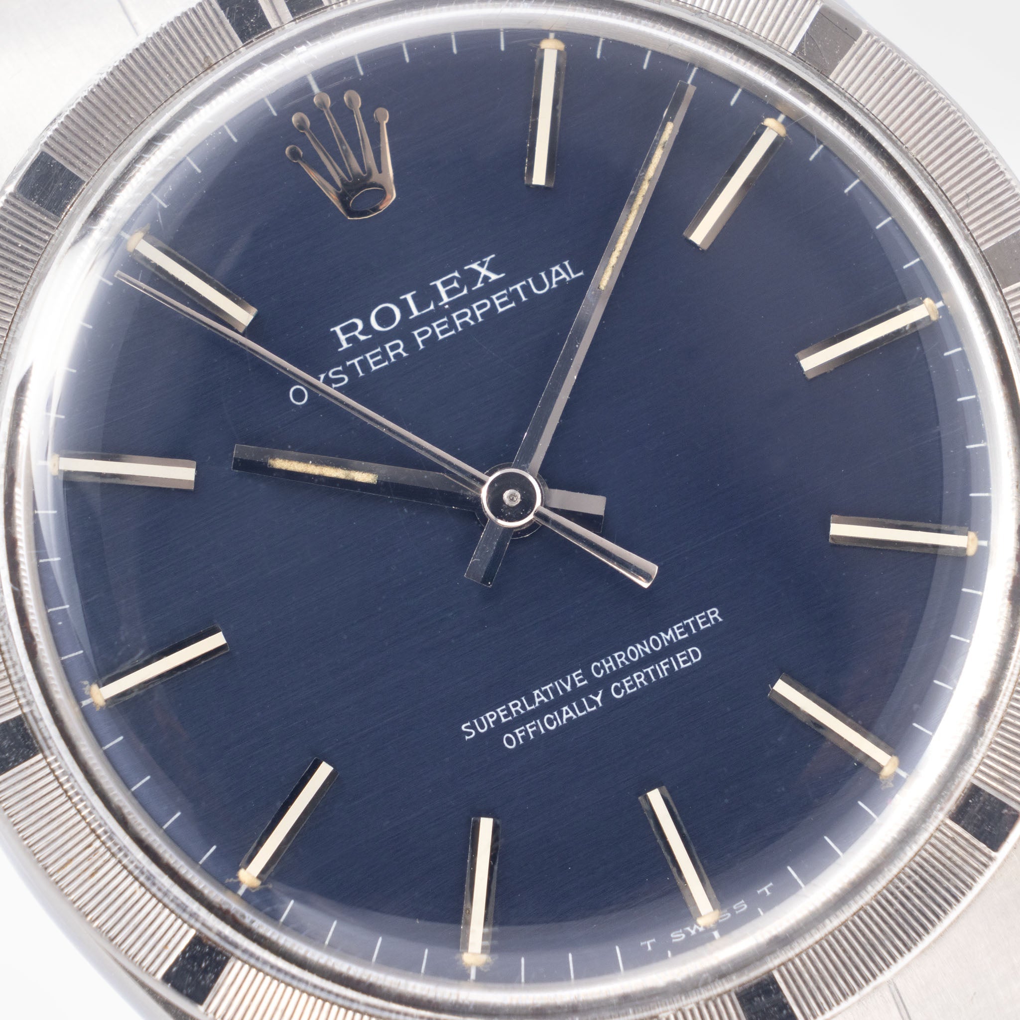 Rolex Oyster Perpetual Blue Horizontal Brushed Dial Ref 1007