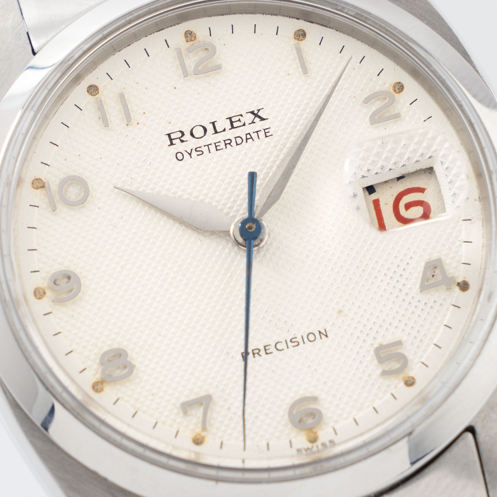 Rolex Oysterdate Precision Arabic Numerals White Waffle Dial Ref. 6494