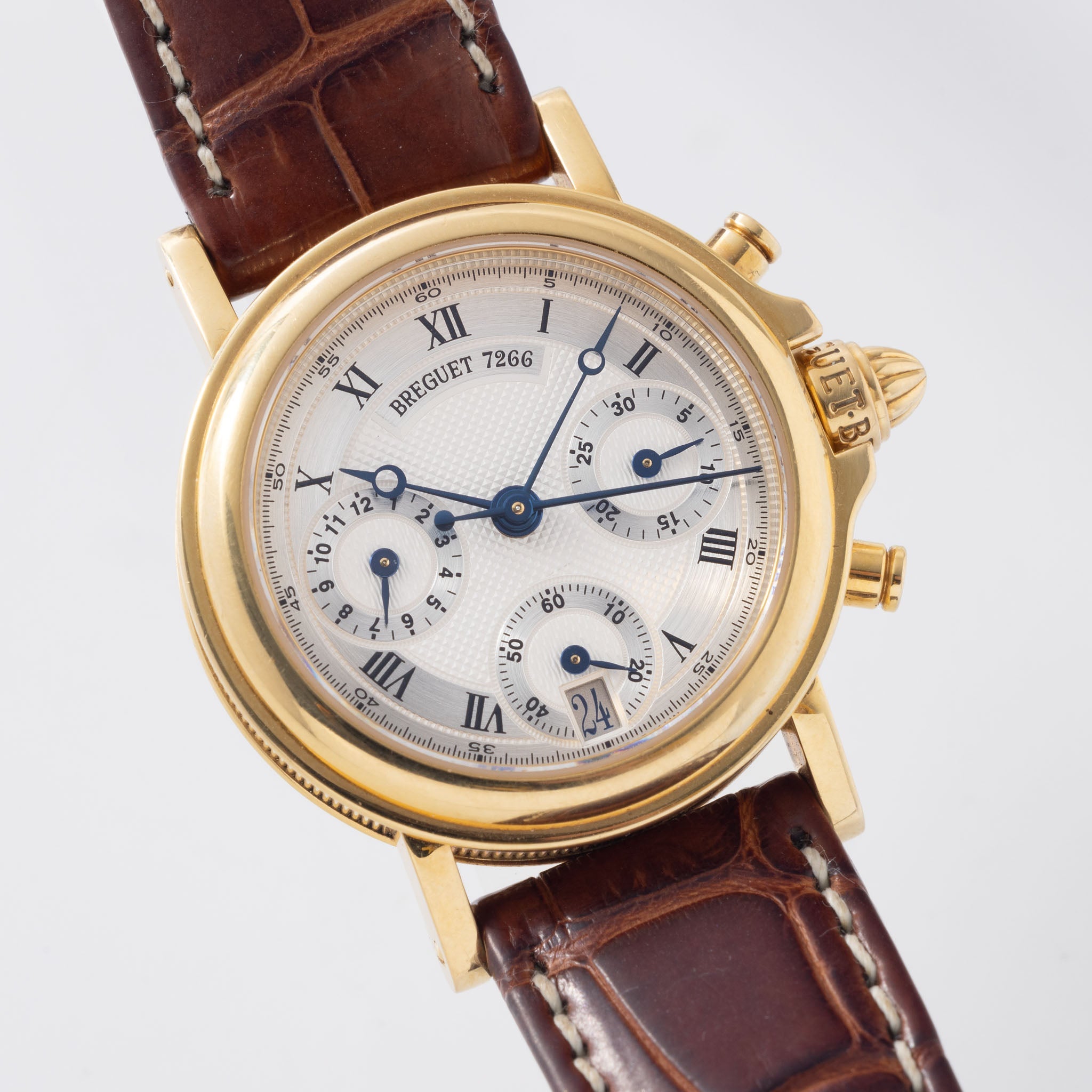 Breguet Marine Chronograph Silver Guilloché Dial 18k Yellow Gold Ref. 8490