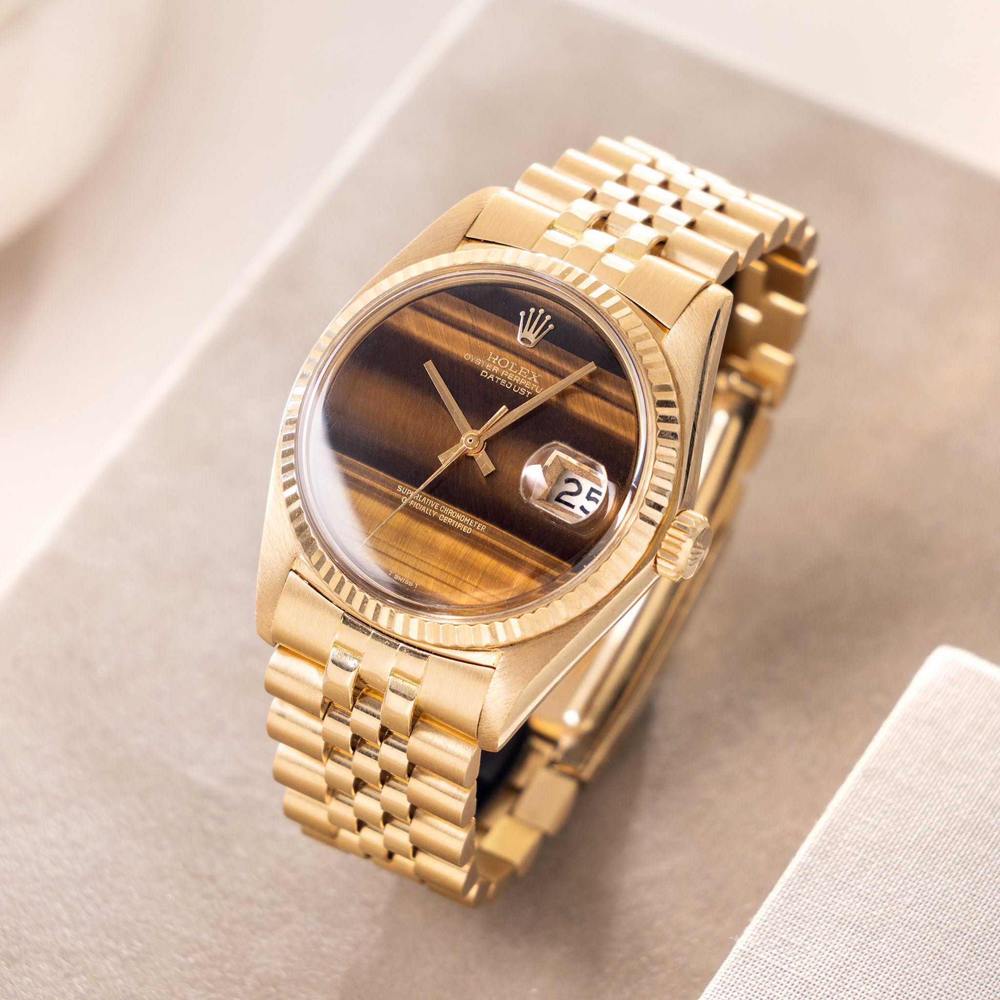 Rolex Datejust 1601/8 Tiger Eye Stone Dial in 18k Yellow Gold