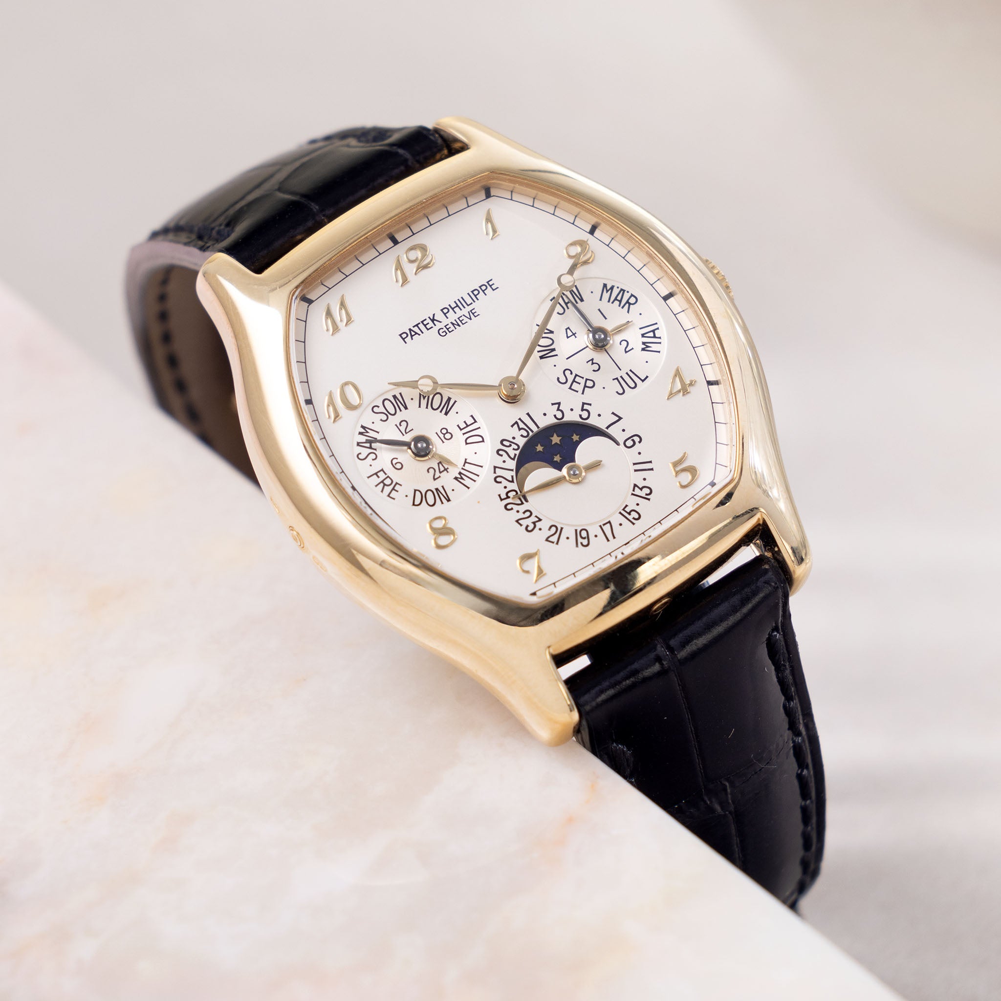 Patek Philippe Perpetual Calendar 5040J 18K Yellow Gold Tonneau Case with Box and Papers