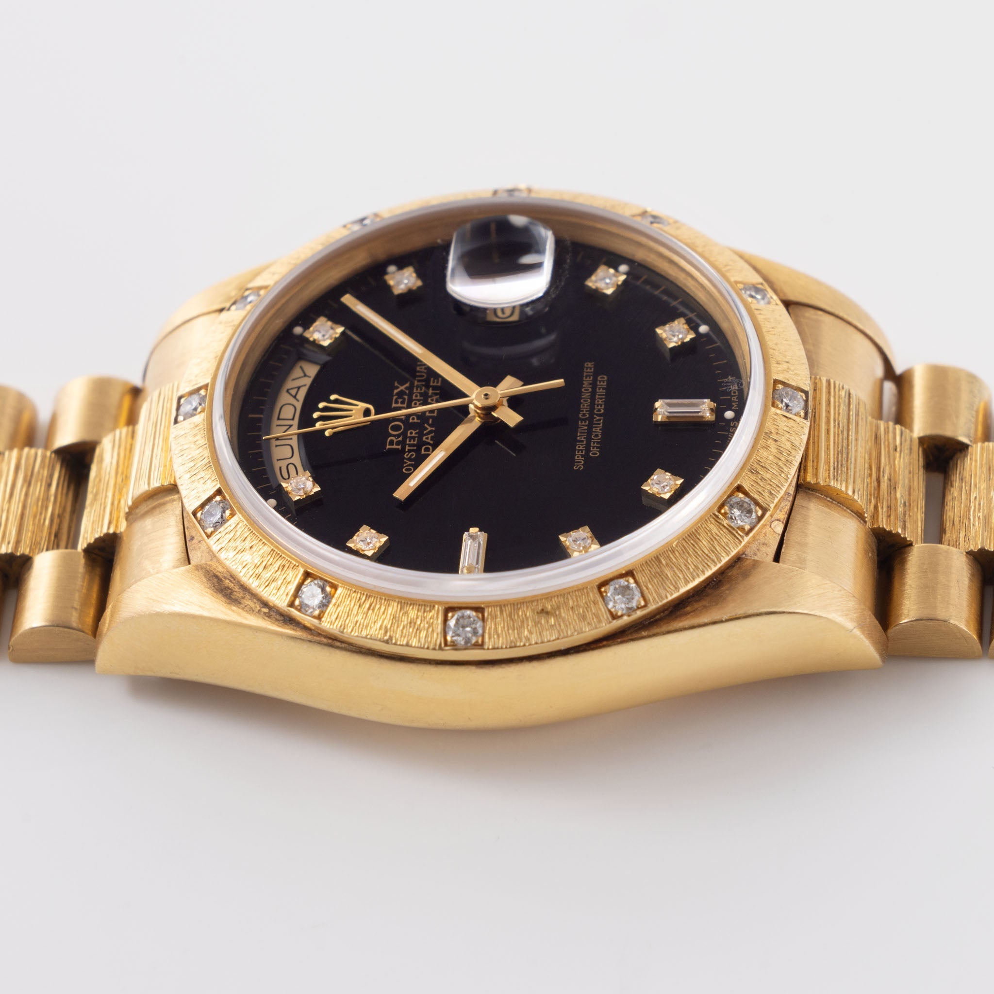 Rolex Day-Date Black Diamond Dial Ref. 18078 Bark Finish Black Dial With Diamond Indices