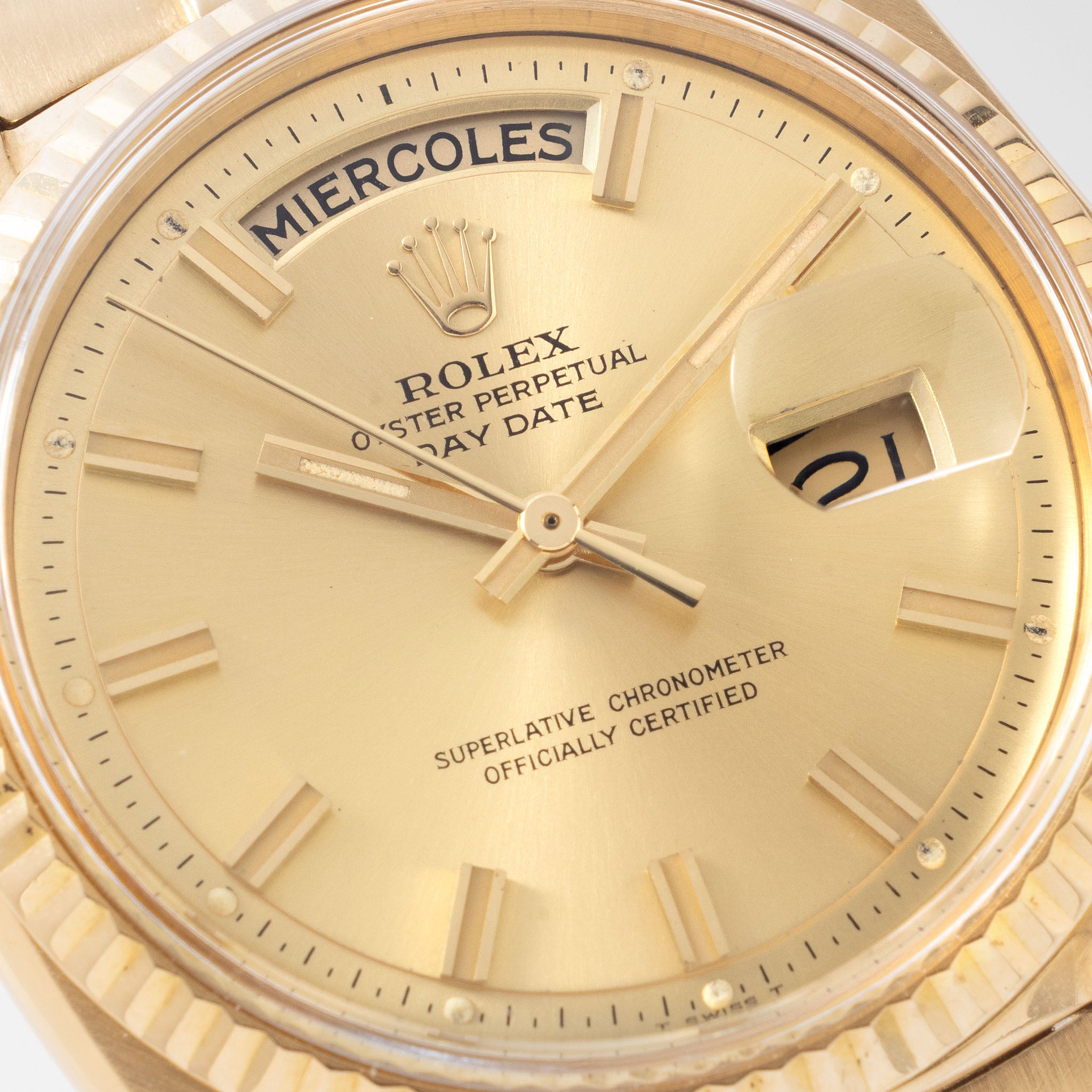Rolex Day-Date Champagne Wide-Boy Dial With Box and Spanish Papers in 18k Yellow Gold Ref. 1803