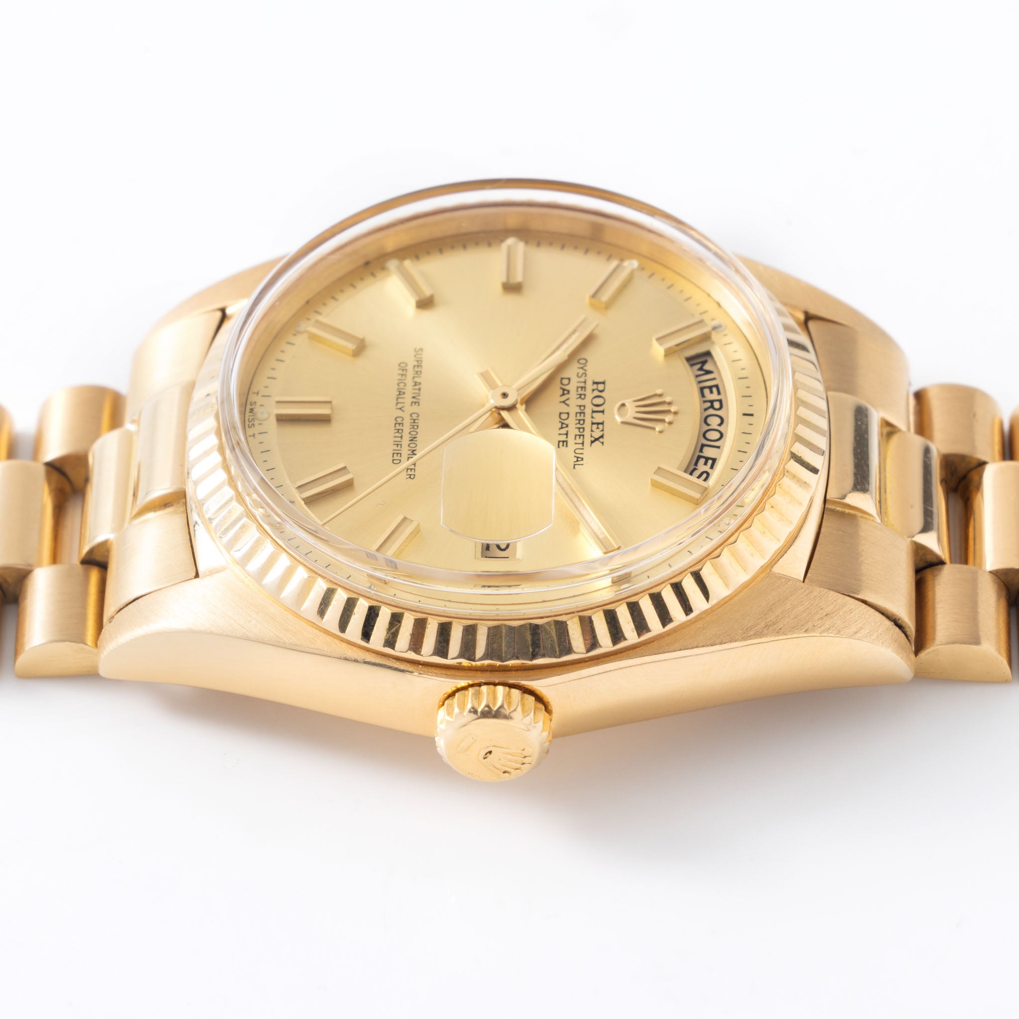 Rolex Day-Date Champagne Wide-Boy Dial With Box and Spanish Papers in 18k Yellow Gold Ref. 1803