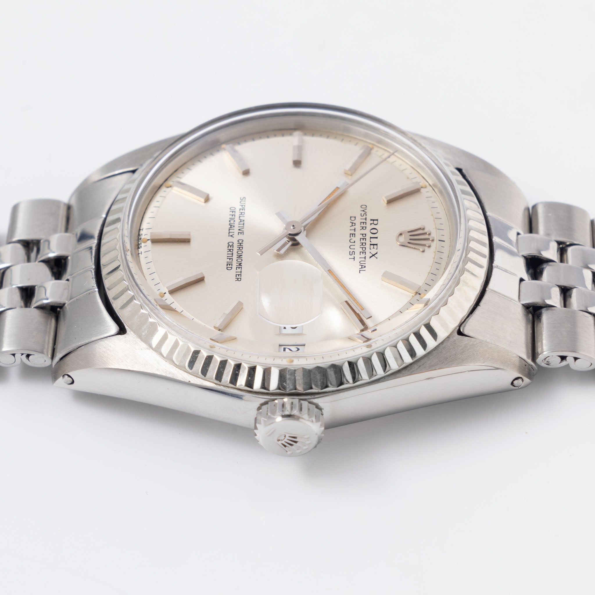 Rolex Datejust 1601 Silver Soleil Dial with Original Punched Paper and Rolex Service Card
