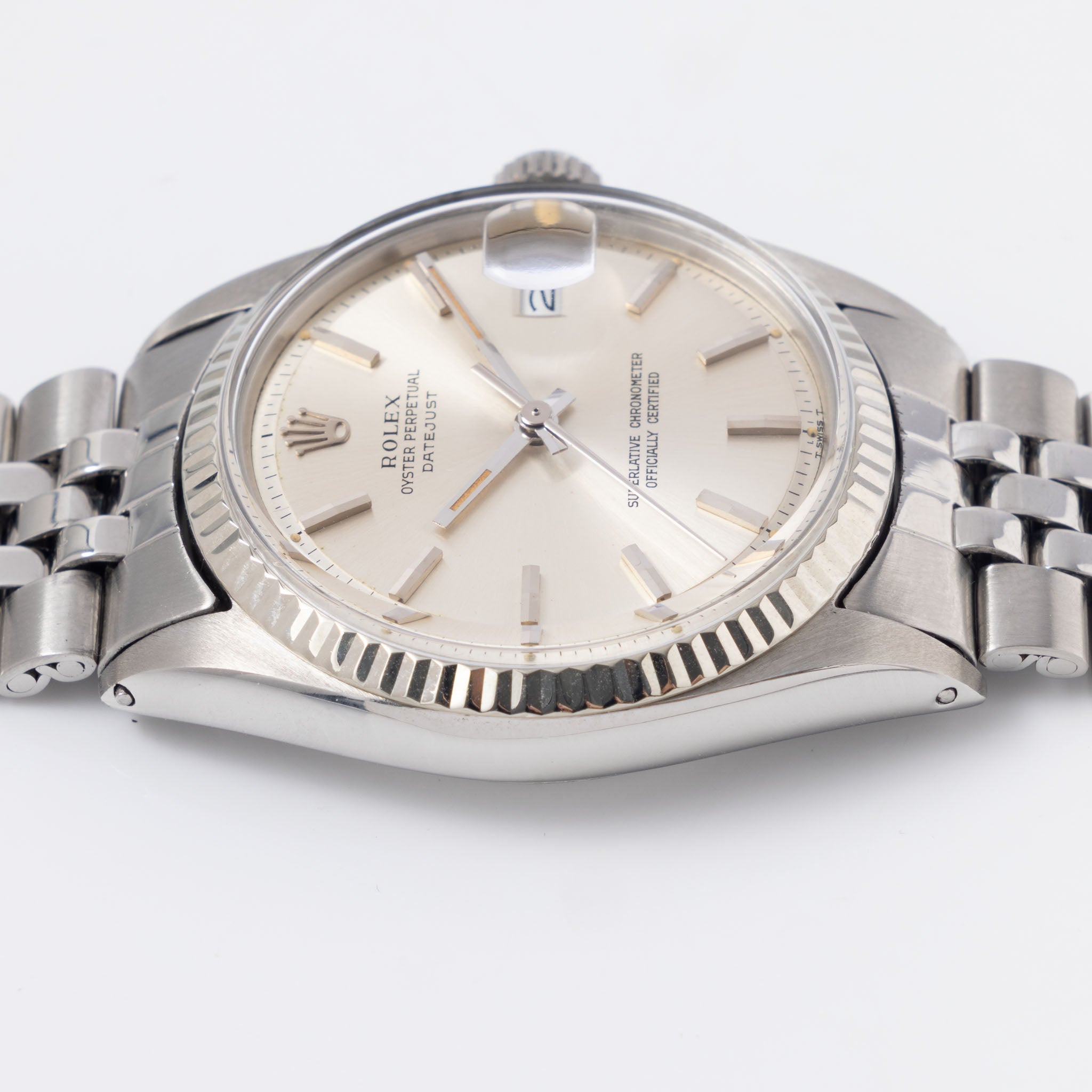 Rolex Datejust 1601 Silver Soleil Dial with Original Punched Paper and Rolex Service Card