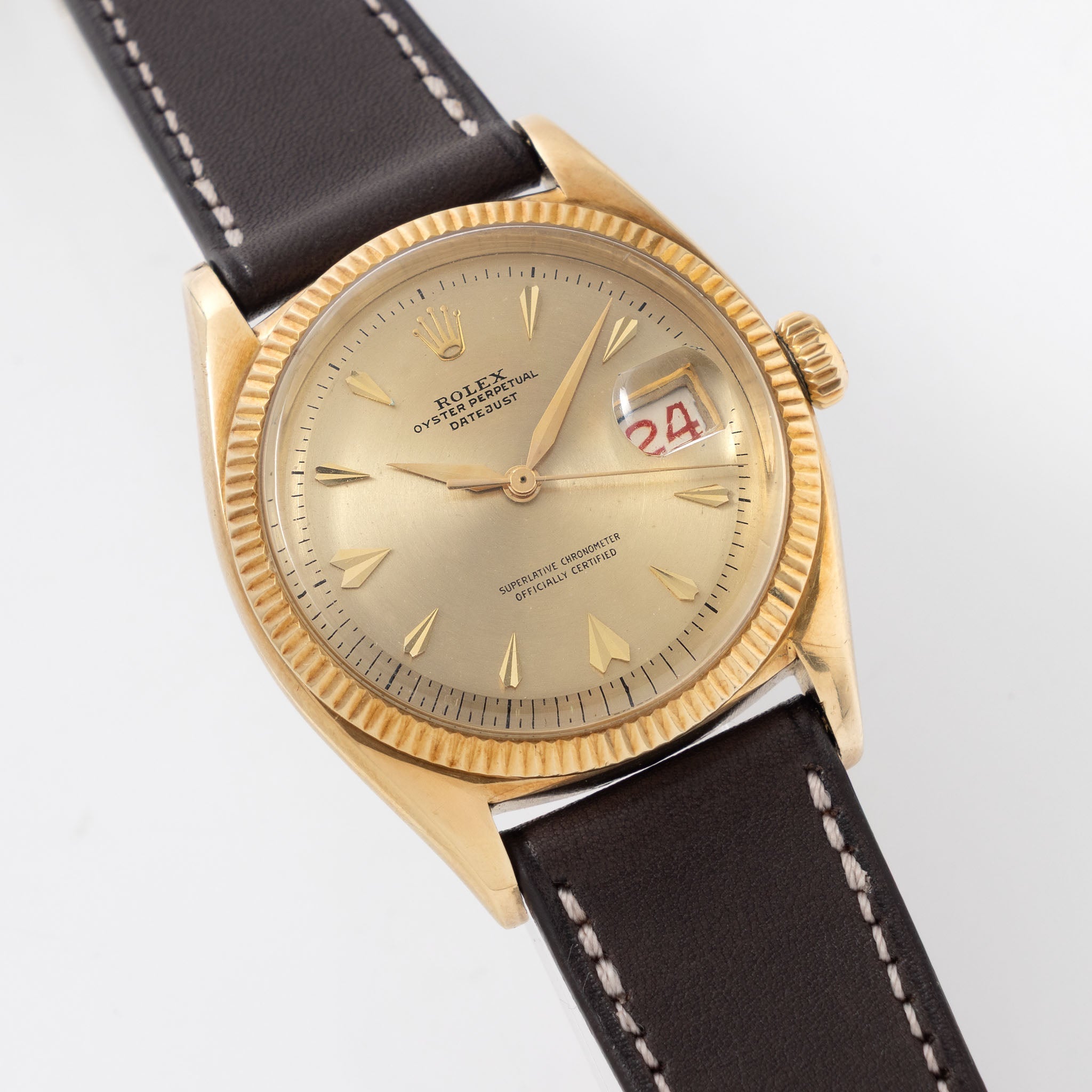 Rolex Datejust 6605 Circular Finished Champagne Dial in 14k yellow gold