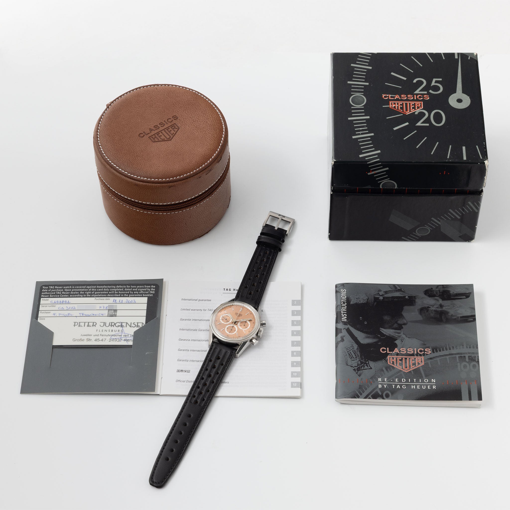 Heuer Carrera Re-edition Salmon Dial Box and Paper Set ref cs3112