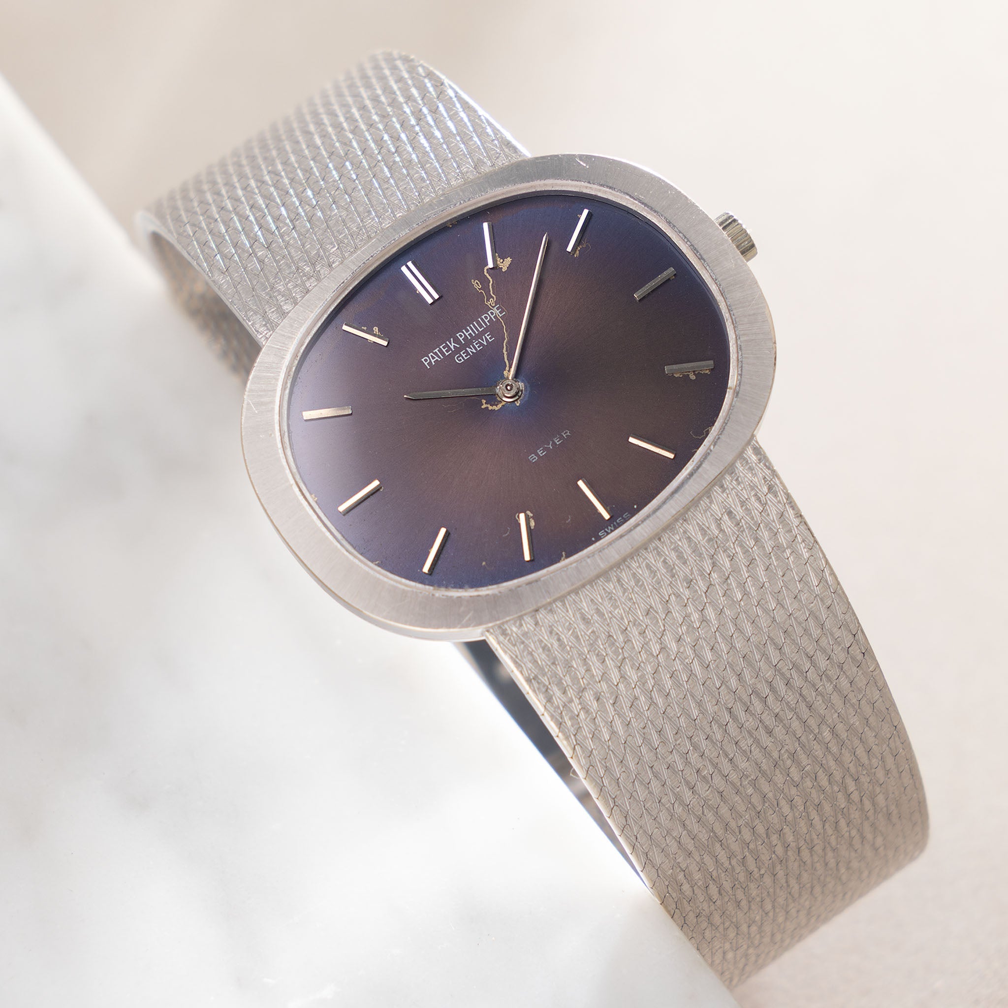 Patek Philippe Golden Ellipse in 18k White Gold ref 3545 Double Signed Beyer Colour Changed Dial “Lightning Bolt “