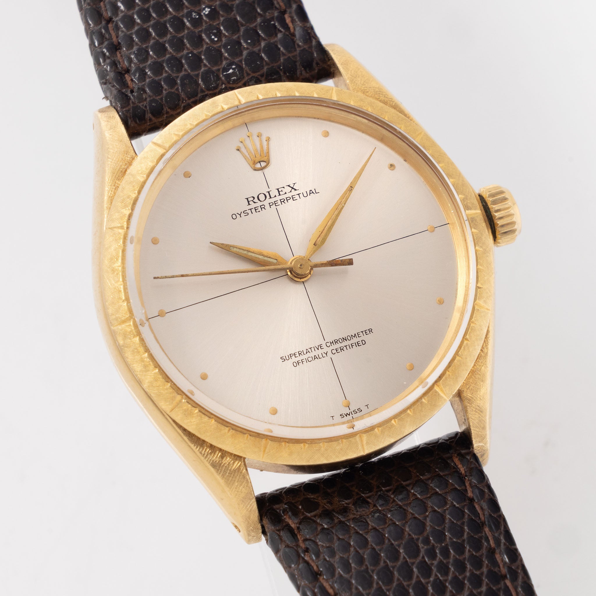 Rolex Oyster Perpetual Zephyr Silver Dial ref. 1009 in 18k Yellow Gold Florentine Finish