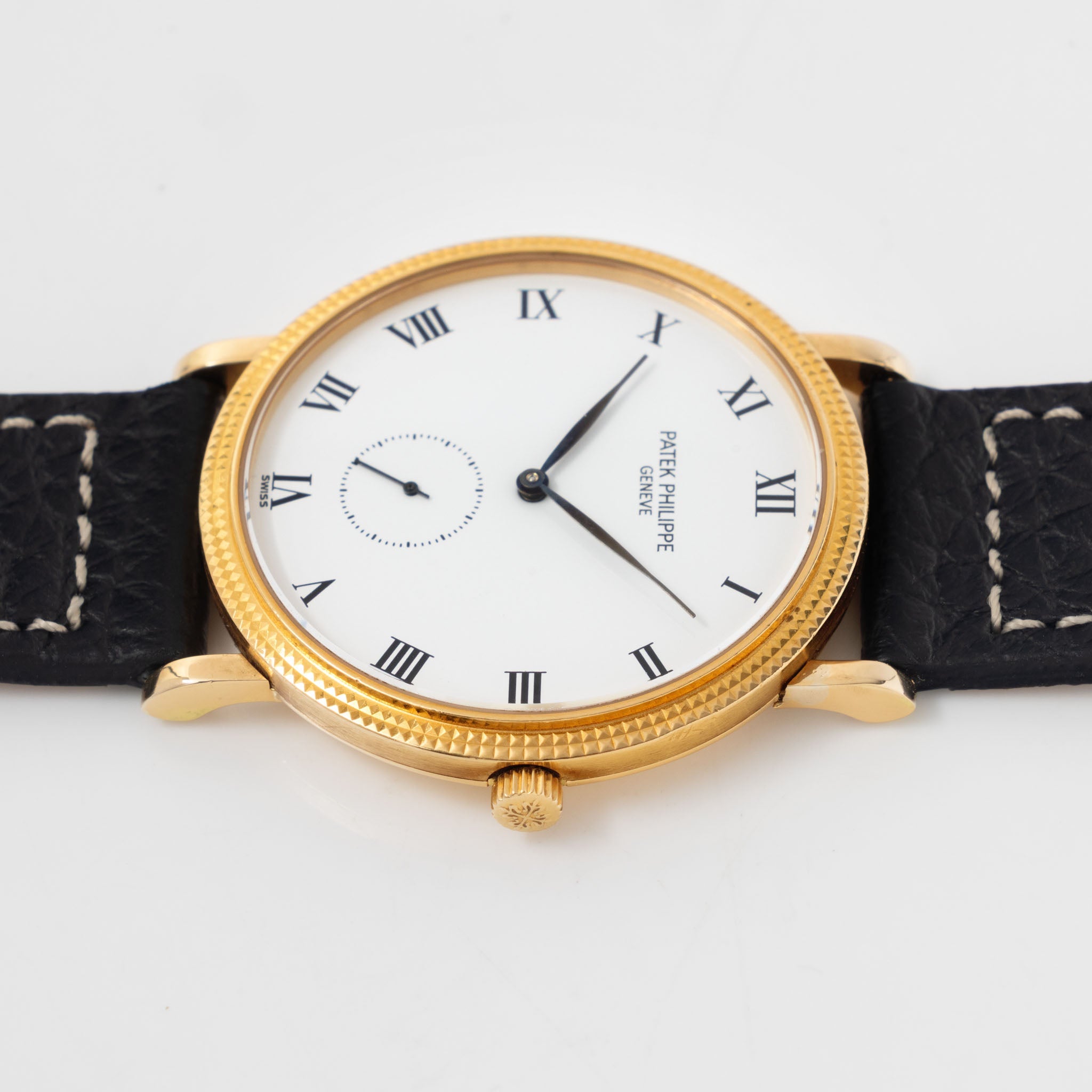 Patek Calatrava Porcelain dial , Clous de Paris 18k yellow gold case with extract from the  archives ref 3919