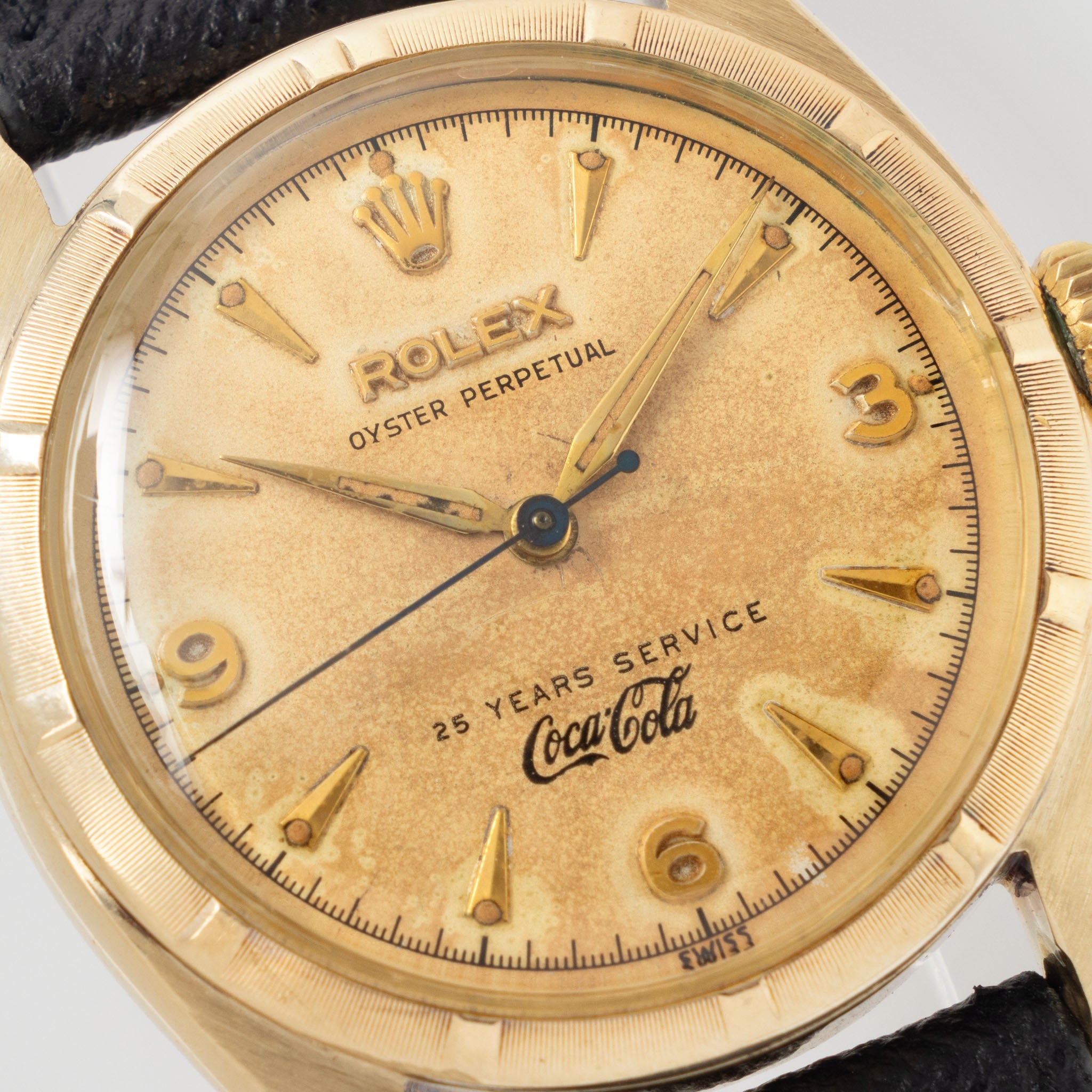 Rolex Oyster Perpetual "25 Year Coca Cola  Service”  Ref 6085 in 14 k Yellow Gold