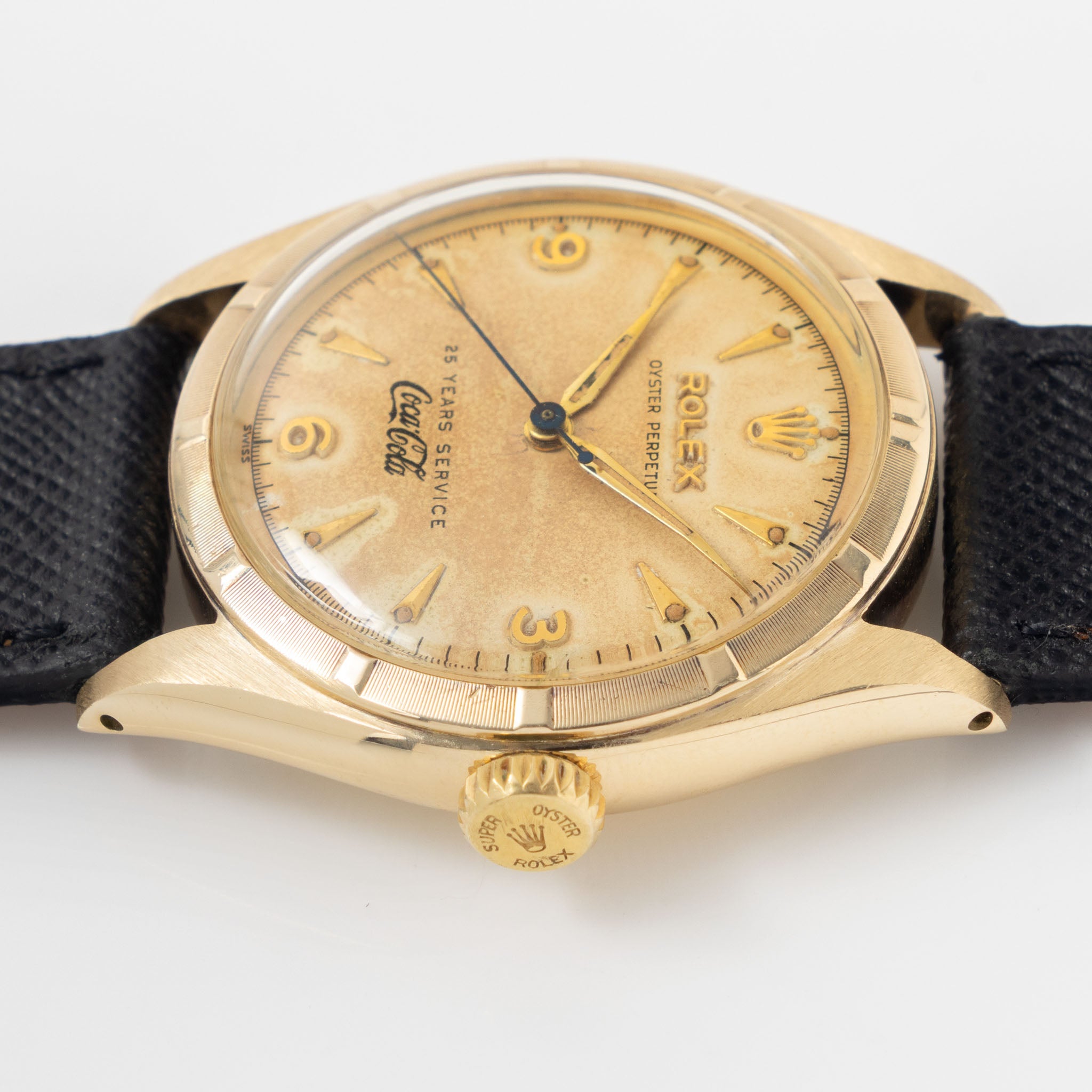 Rolex Oyster Perpetual "25 Year Coca Cola  Service”  Ref 6085 in 14 k Yellow Gold