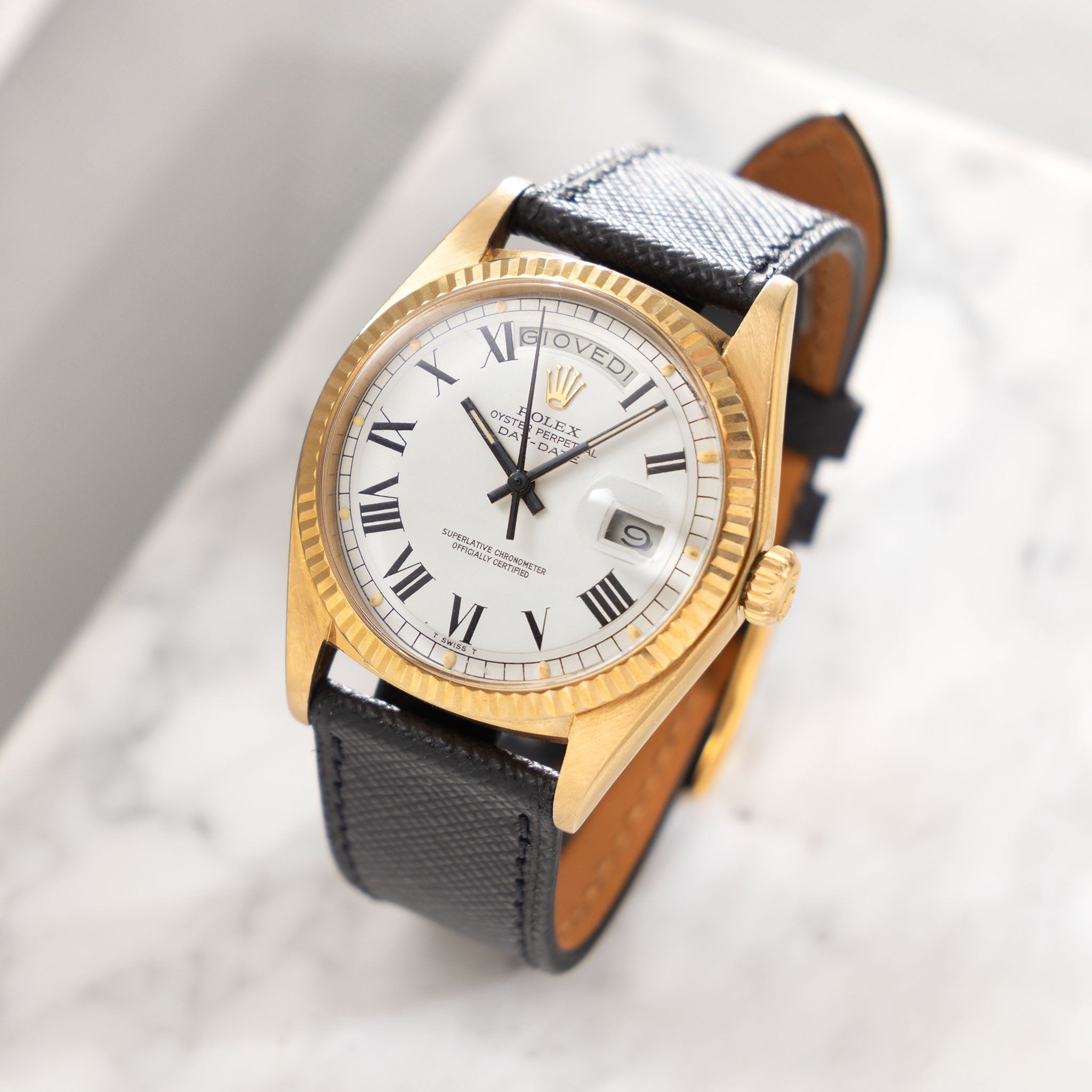 Rolex Day-Date 1803 White Buckley Dial in 18k Yellow Gold