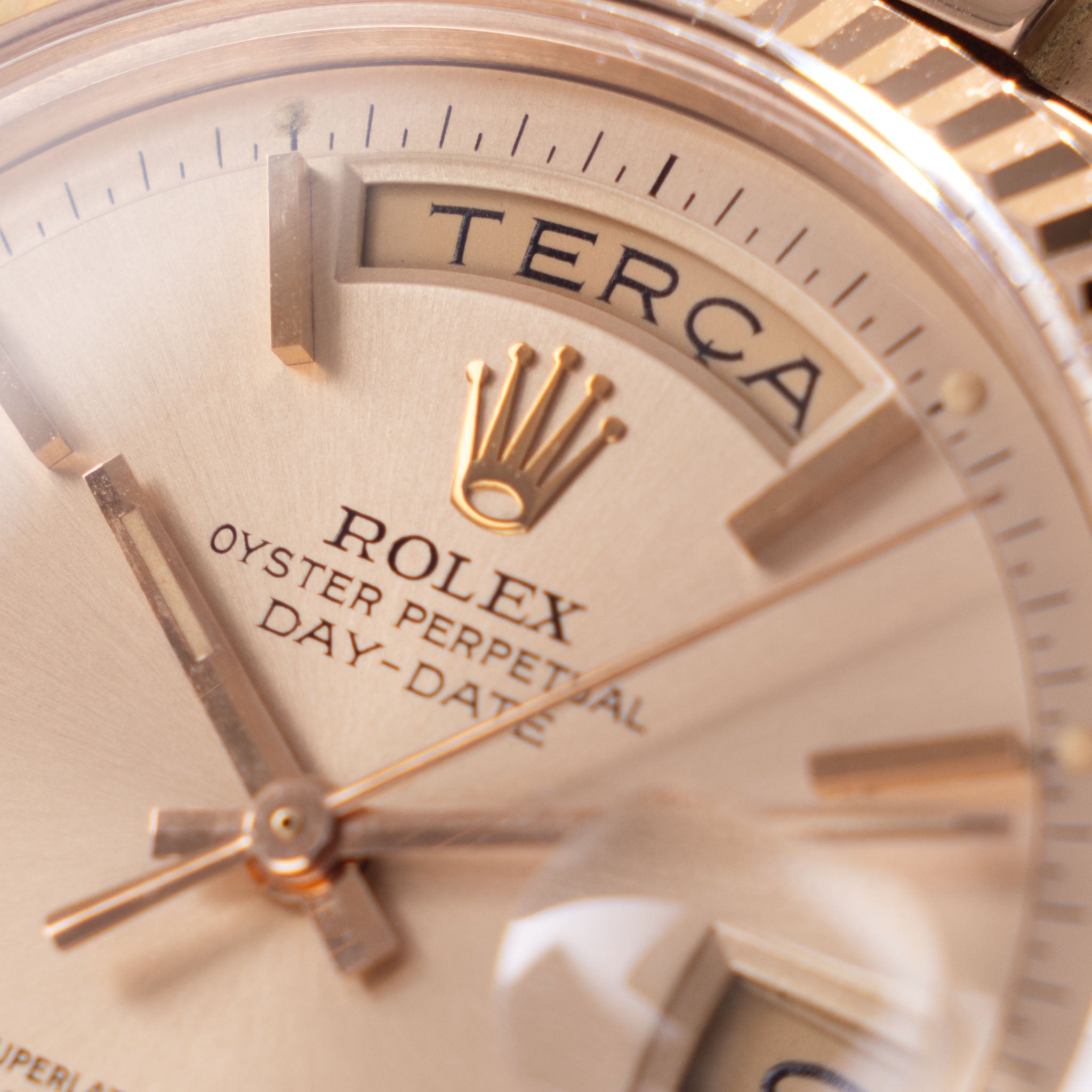 Rolex Day-Date 1803 in 18k Rose Gold Pink-on-Pink Gay Frères Bracelet Portuguese Disc