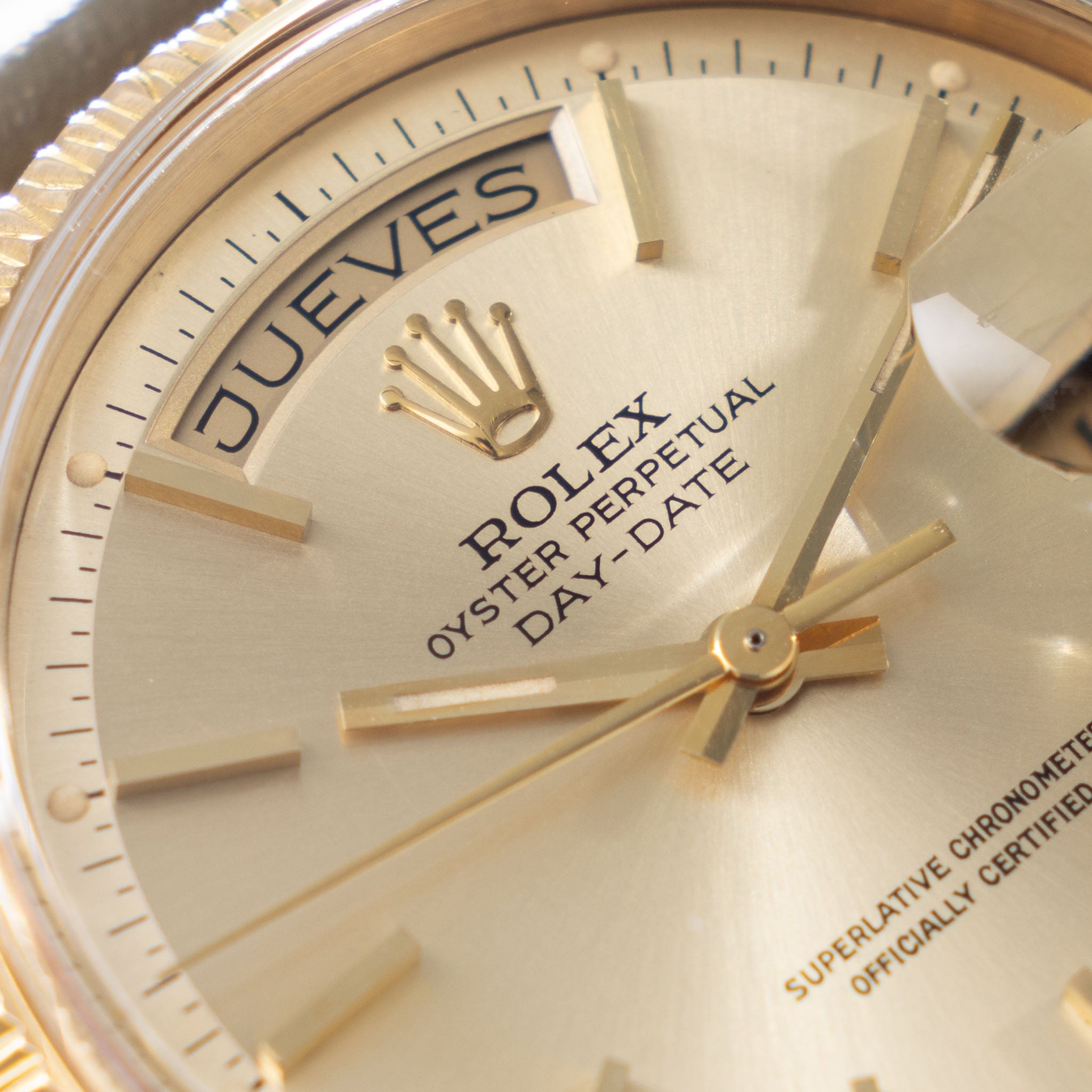 Rolex Day-Date 1807 Bark Finish Champagne Dial in 18k Yellow Gold Box and Paper Set