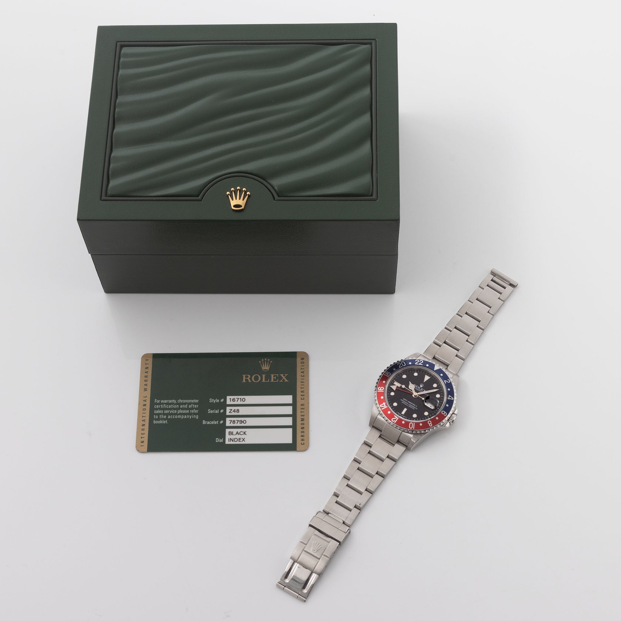 Rolex GMT-Master II 16710 Stick Dial with Original Guarantee Card