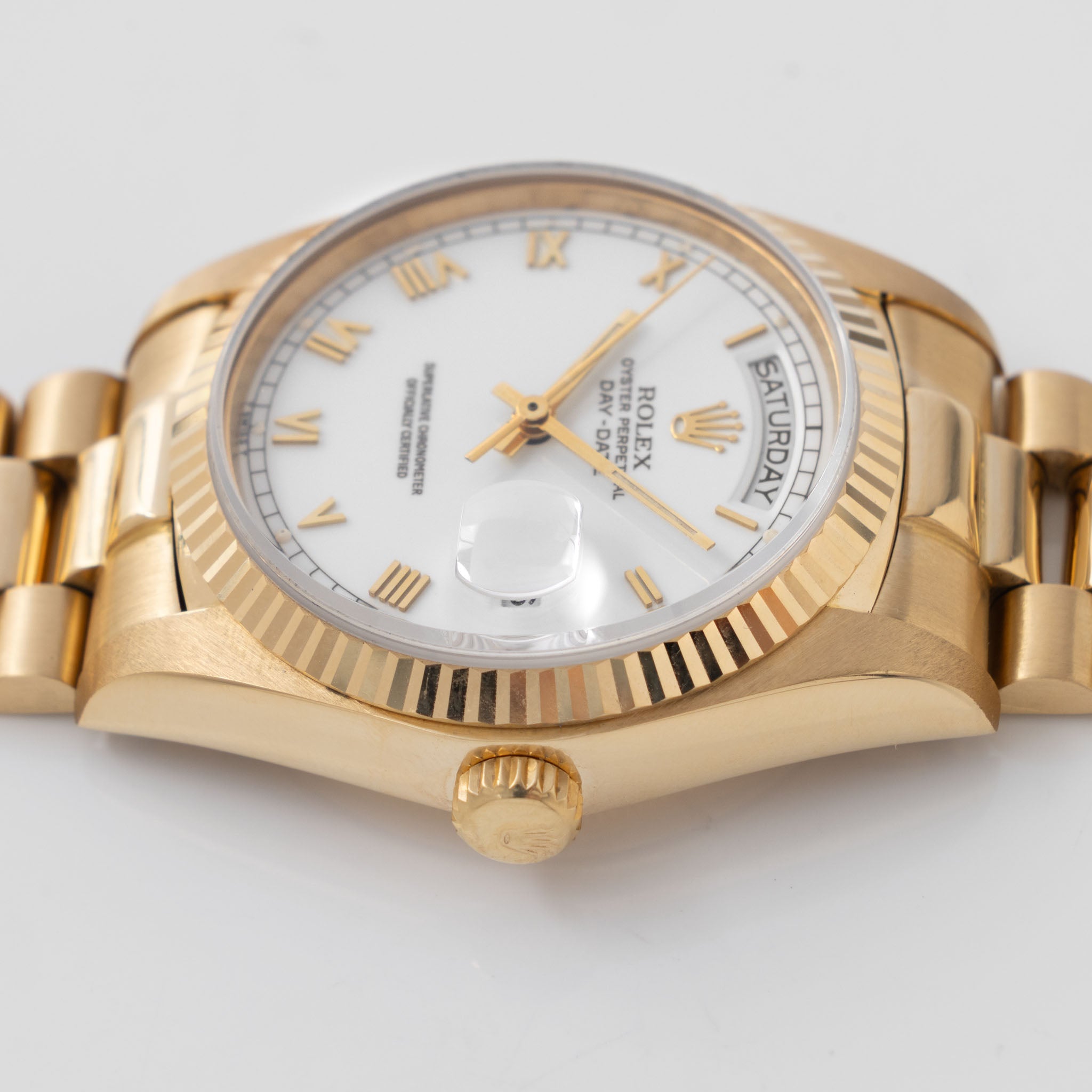 Rolex Day-Date 18038 Porcelain Roman Dial in 18k Yellow Gold