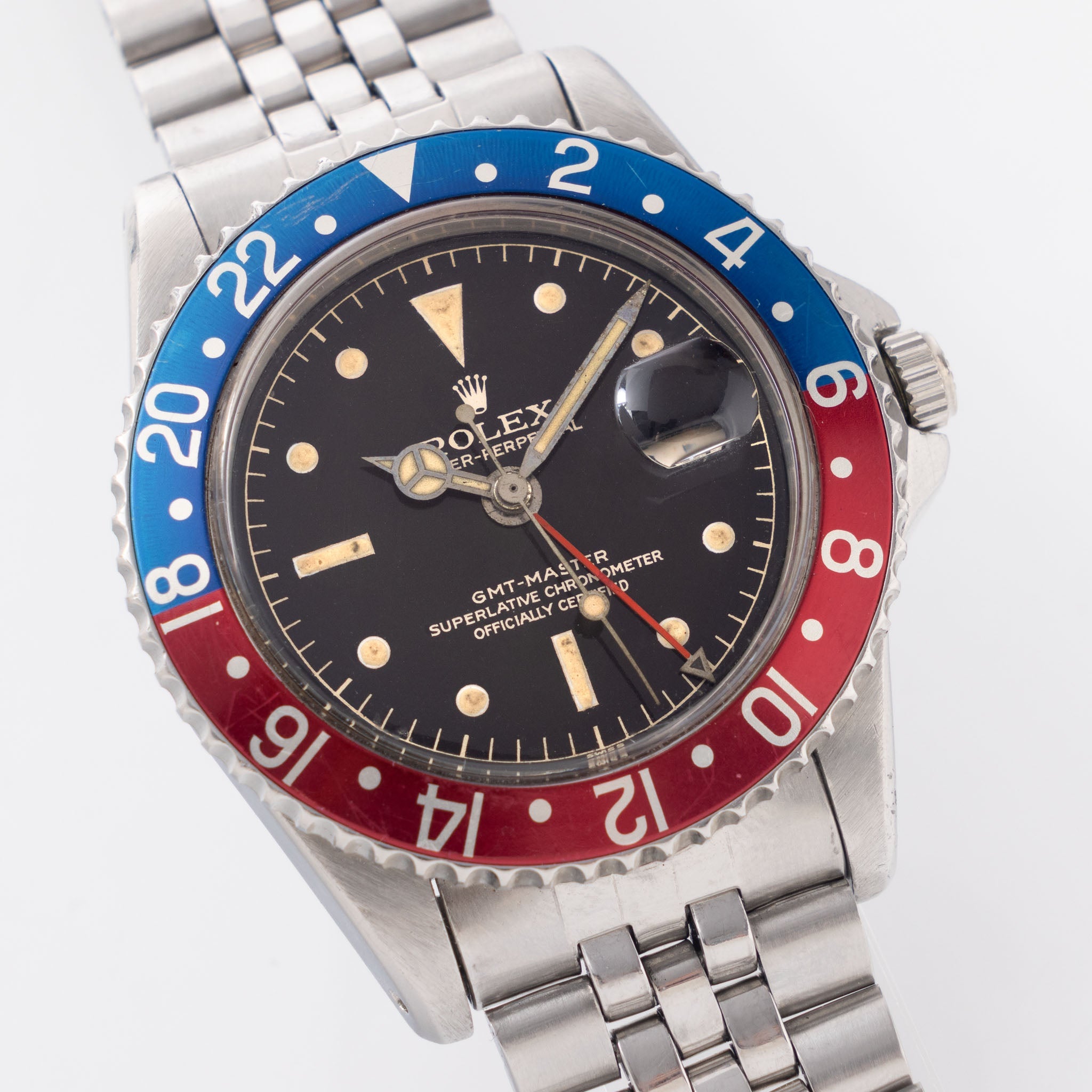 Rolex GMT-Master 1675 Tropical Brown Gilt Chapter Ring Dial Pointed Crown Guard Case