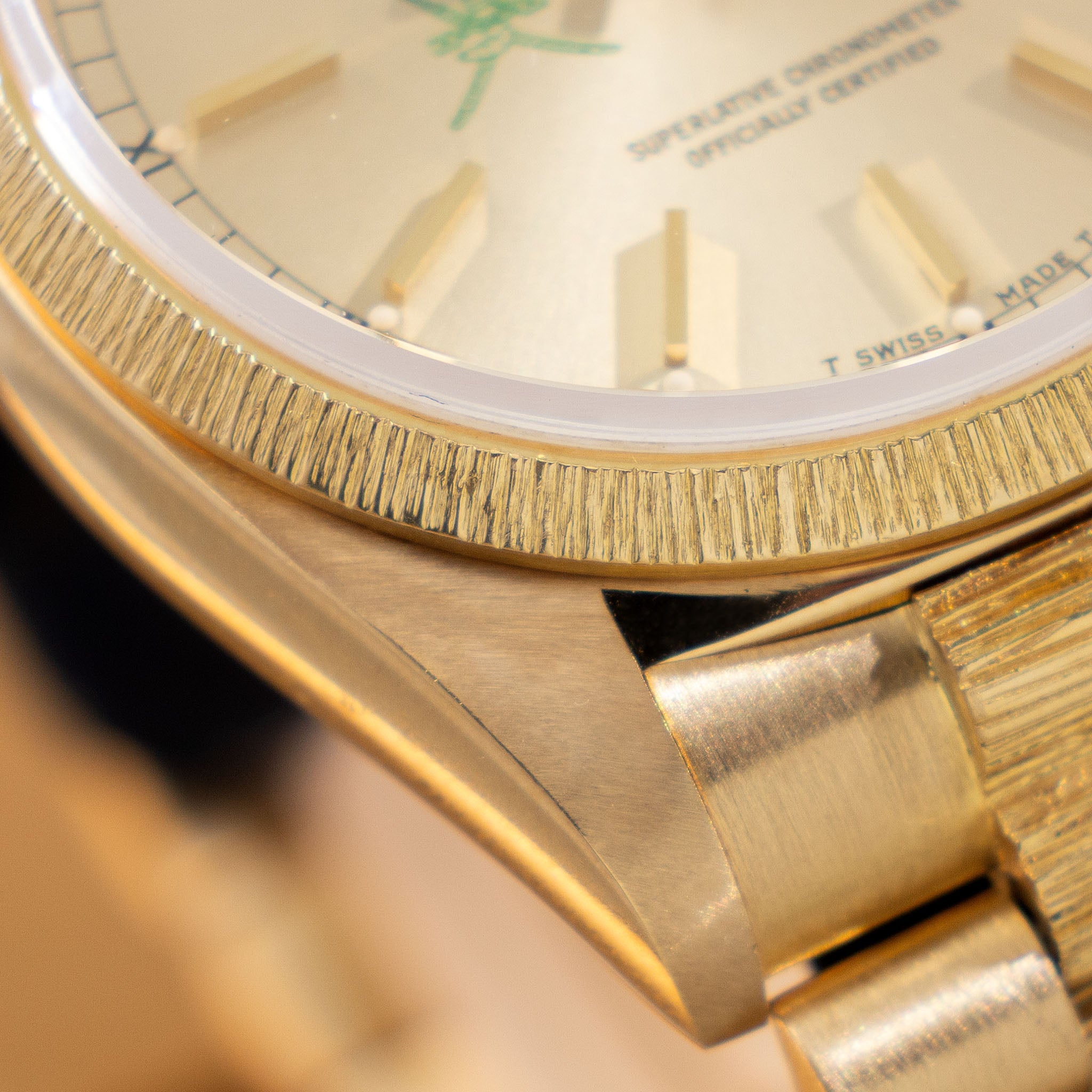 Rolex Day-Date 18078 Green Khanjar Champagne Dial Bark Finish in 18k Yellow Gold