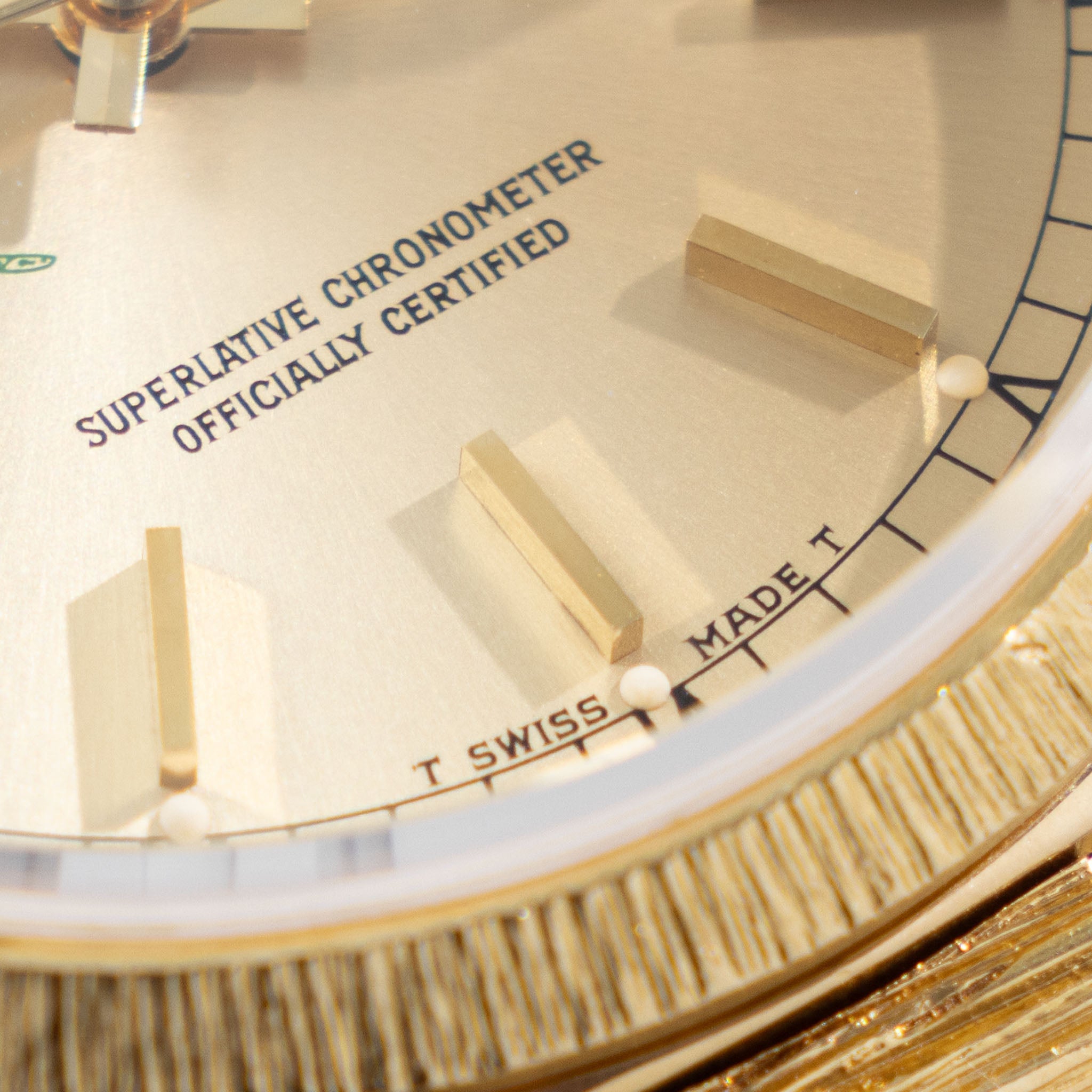Rolex Day-Date 18078 Green Khanjar Champagne Dial Bark Finish in 18k Yellow Gold