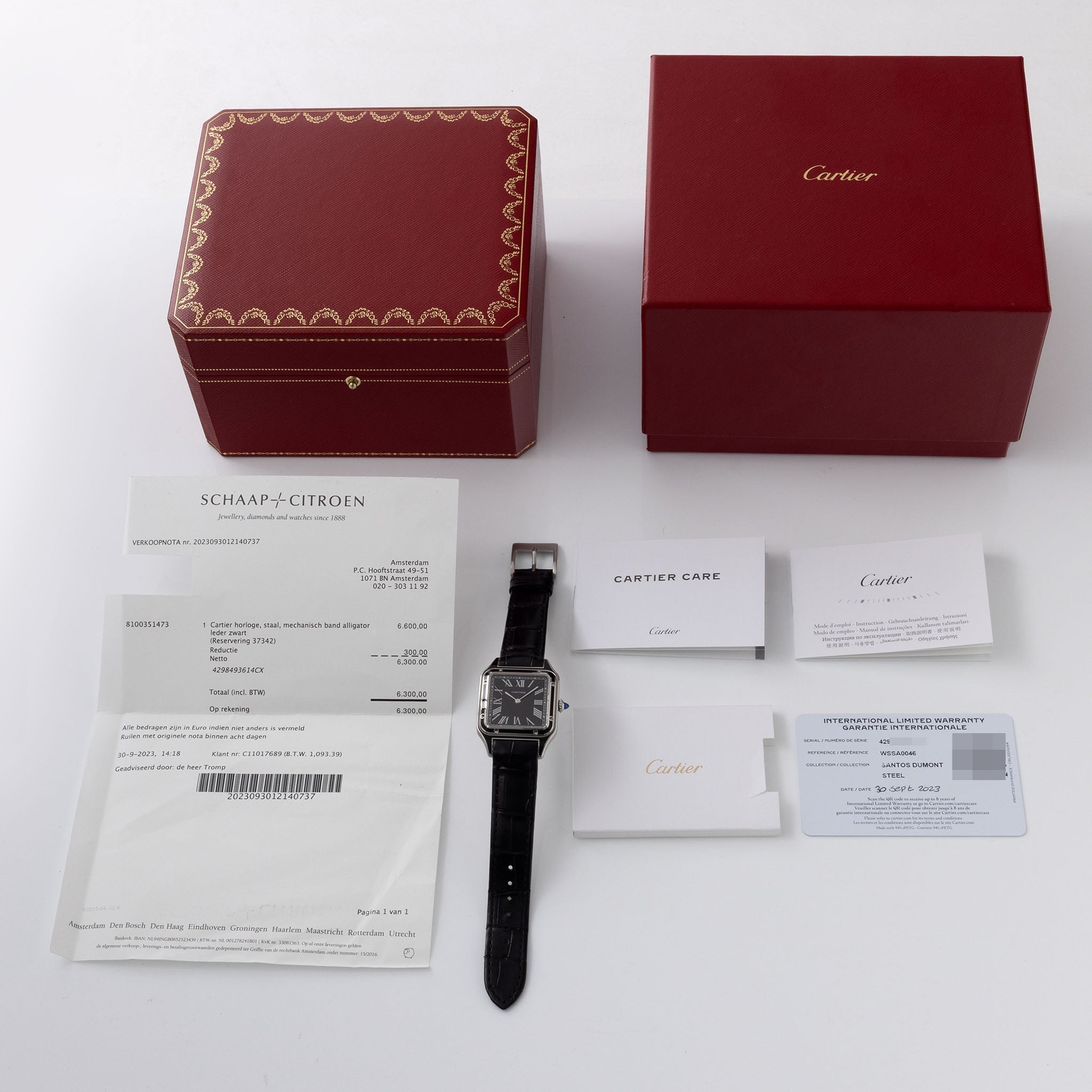 Cartier Santos Dumont Black Lacquered ref. WSSA0046 Box and Paper Set
