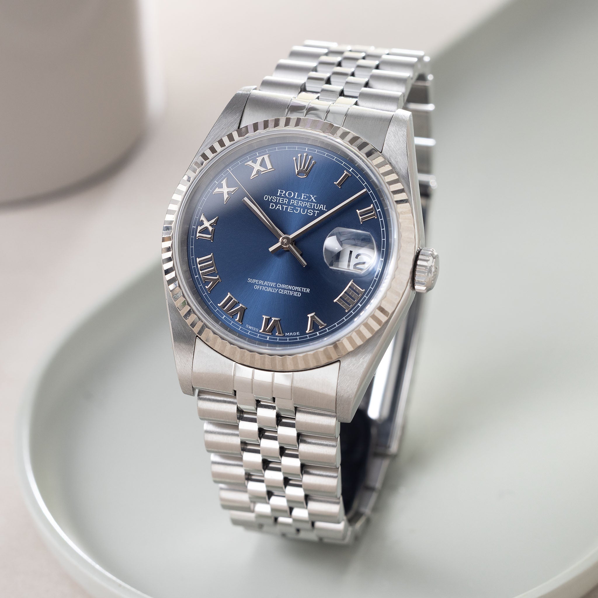 Rolex Datejust 16234 No-Lume Blue Roman Dial with Original Guarantee Paper