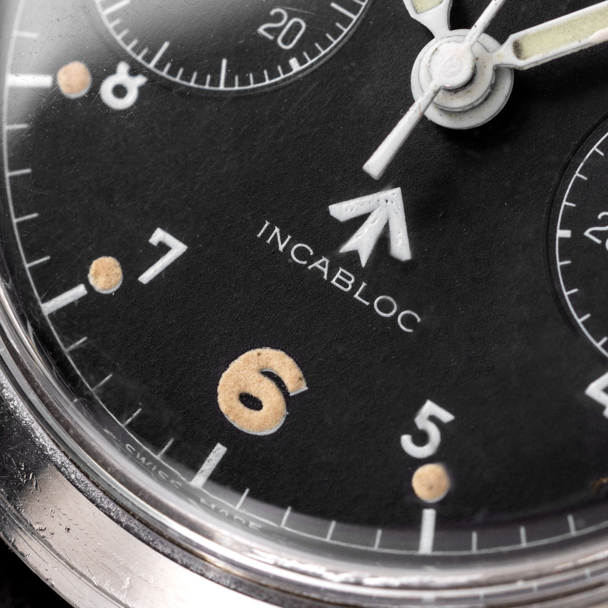 Lemania Monopusher Chronograph 6BB Asymmetric Case Military Chronograph Black Dial issued to the Royal Air Force