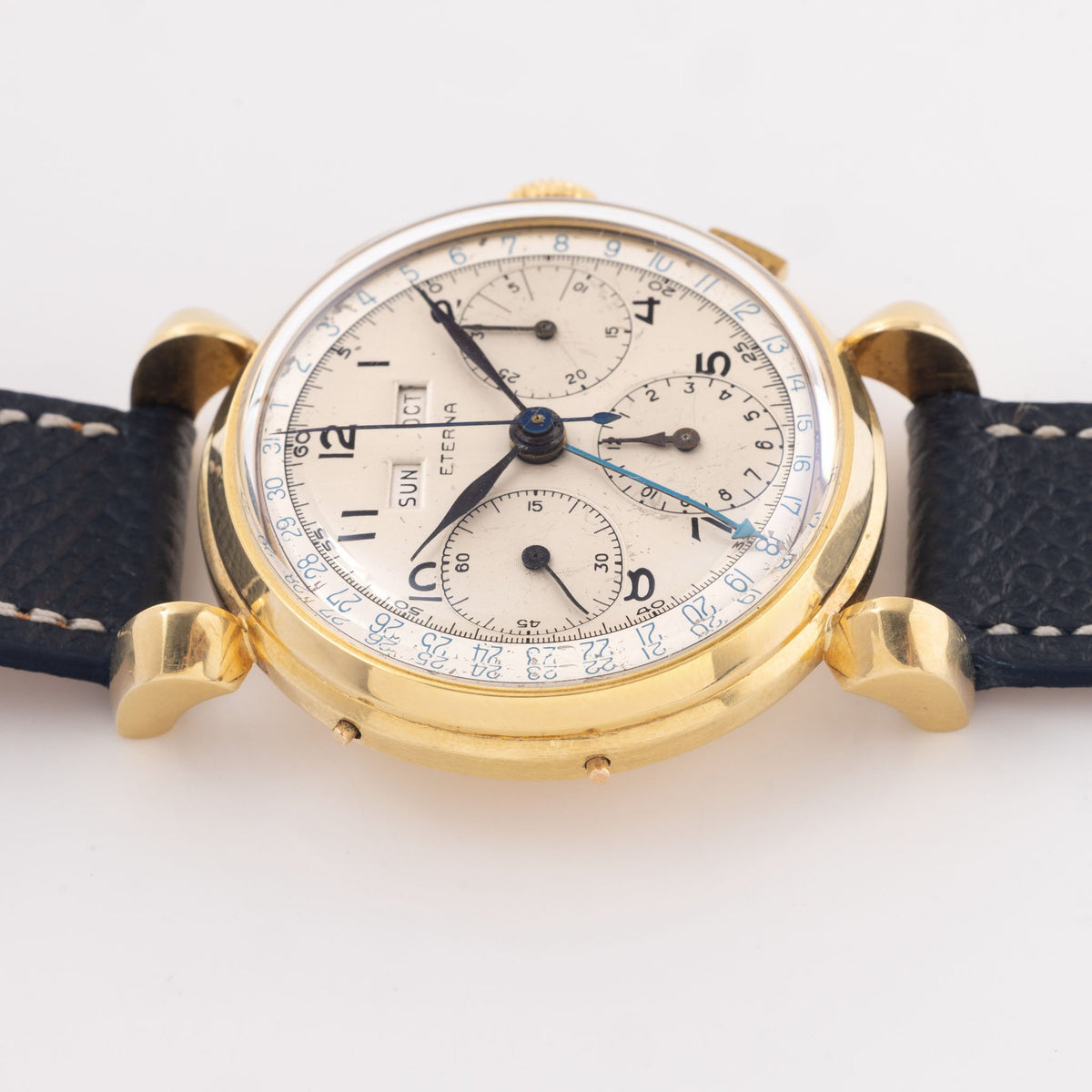 Eterna Triple Date Chronograph – 18k Yellow Gold with Sculptured Lugs and Valjoux 72C
