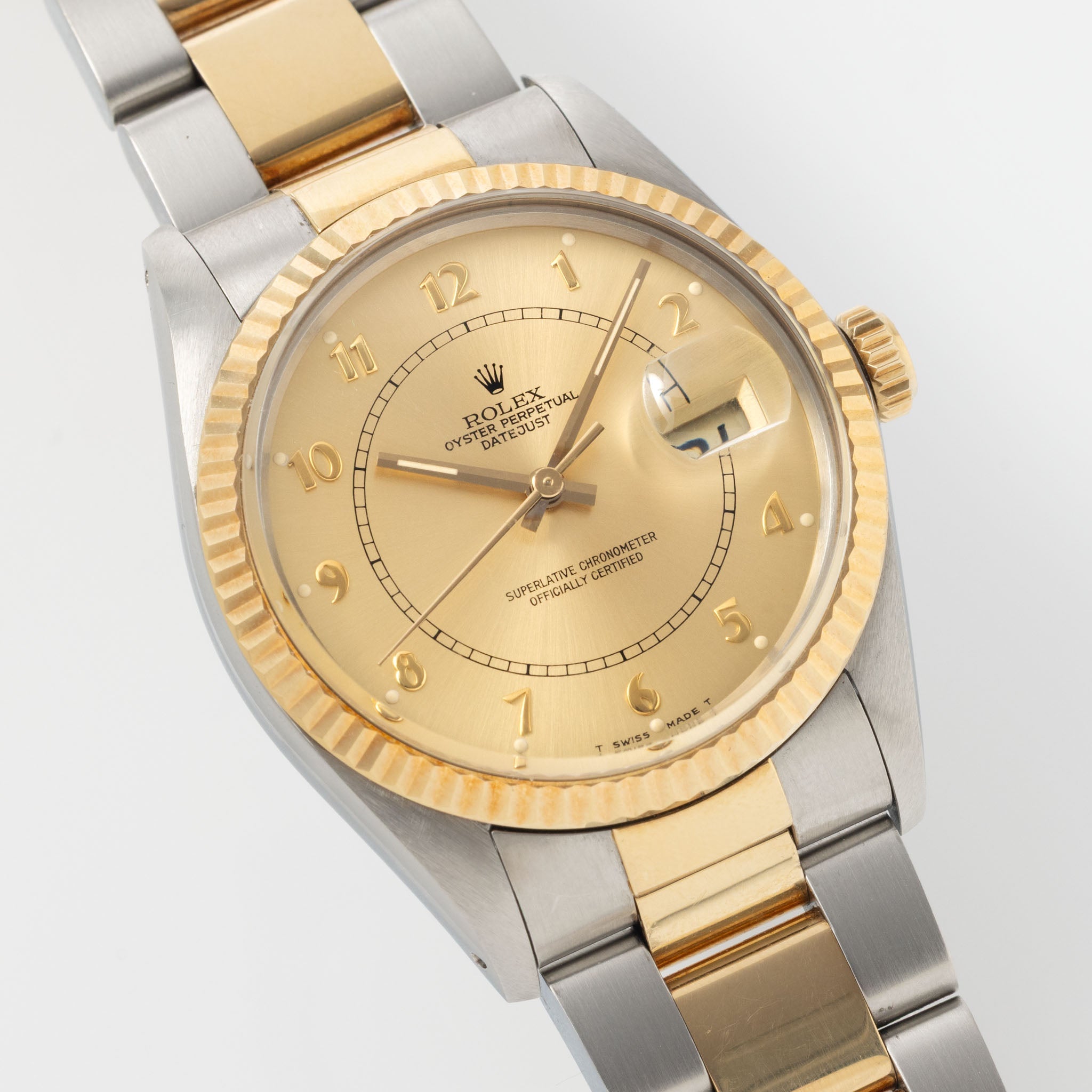 Rolex Datejust 16013 Boiler Gauge Champagne Dial with Original Punched Paper in Steel and Yellow Gold
