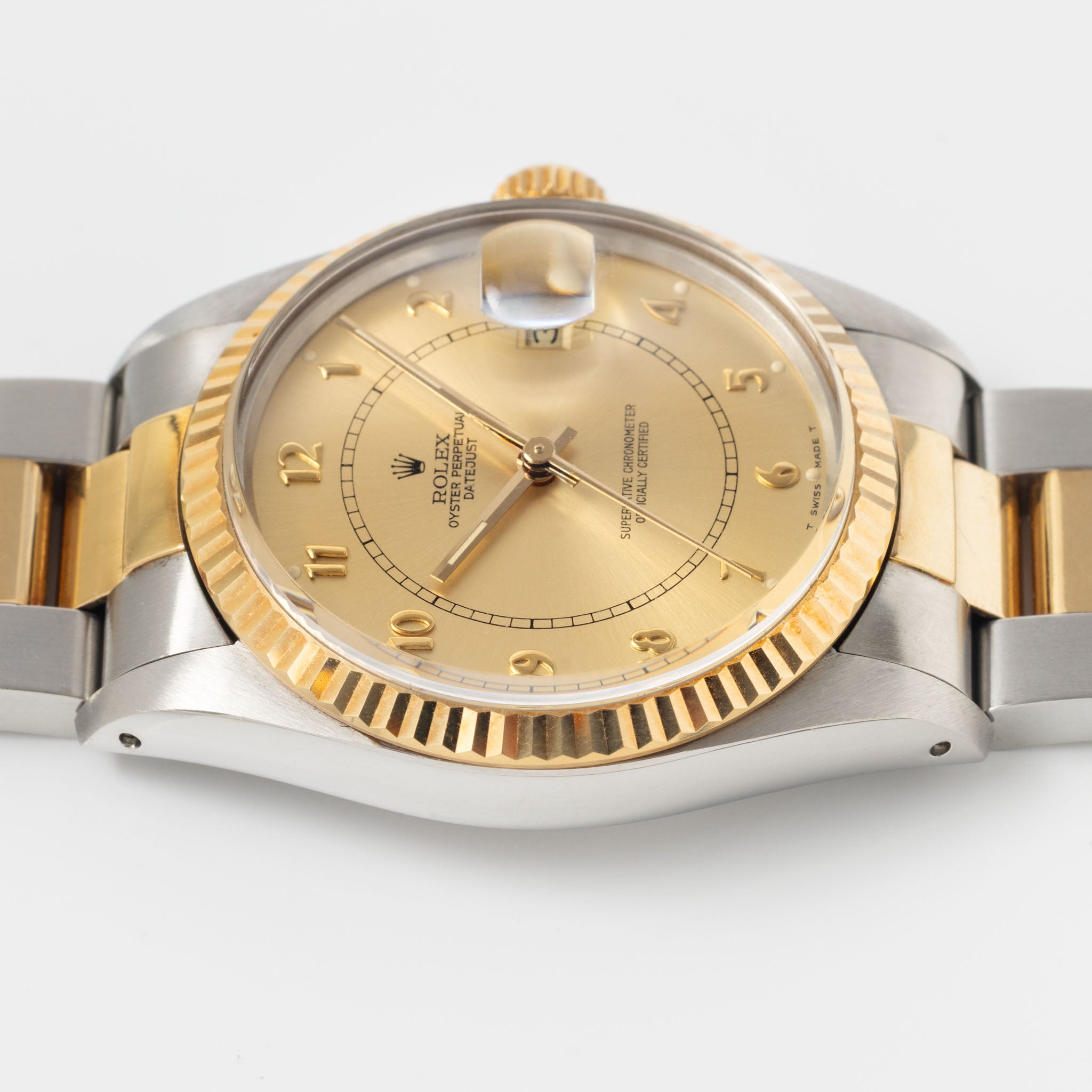 Rolex Datejust 16013 Boiler Gauge Champagne Dial with Original Punched Paper in Steel and Yellow Gold