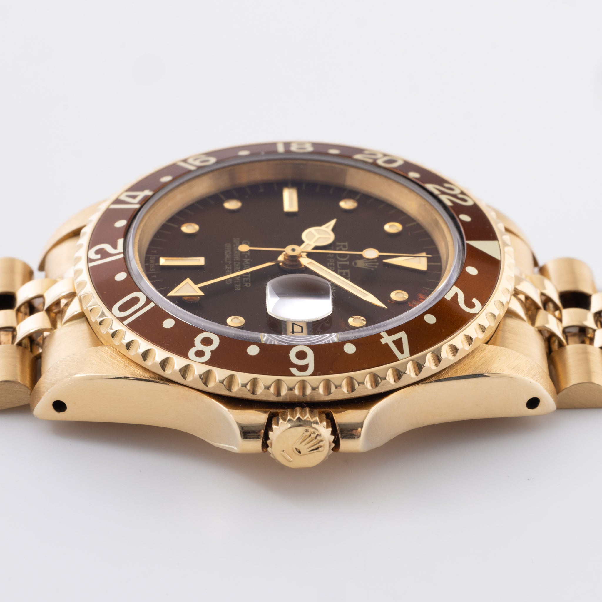 Rolex GMT-master 16758 18k Gelbgold braunes Nippel Zifferblatt mit Papiere